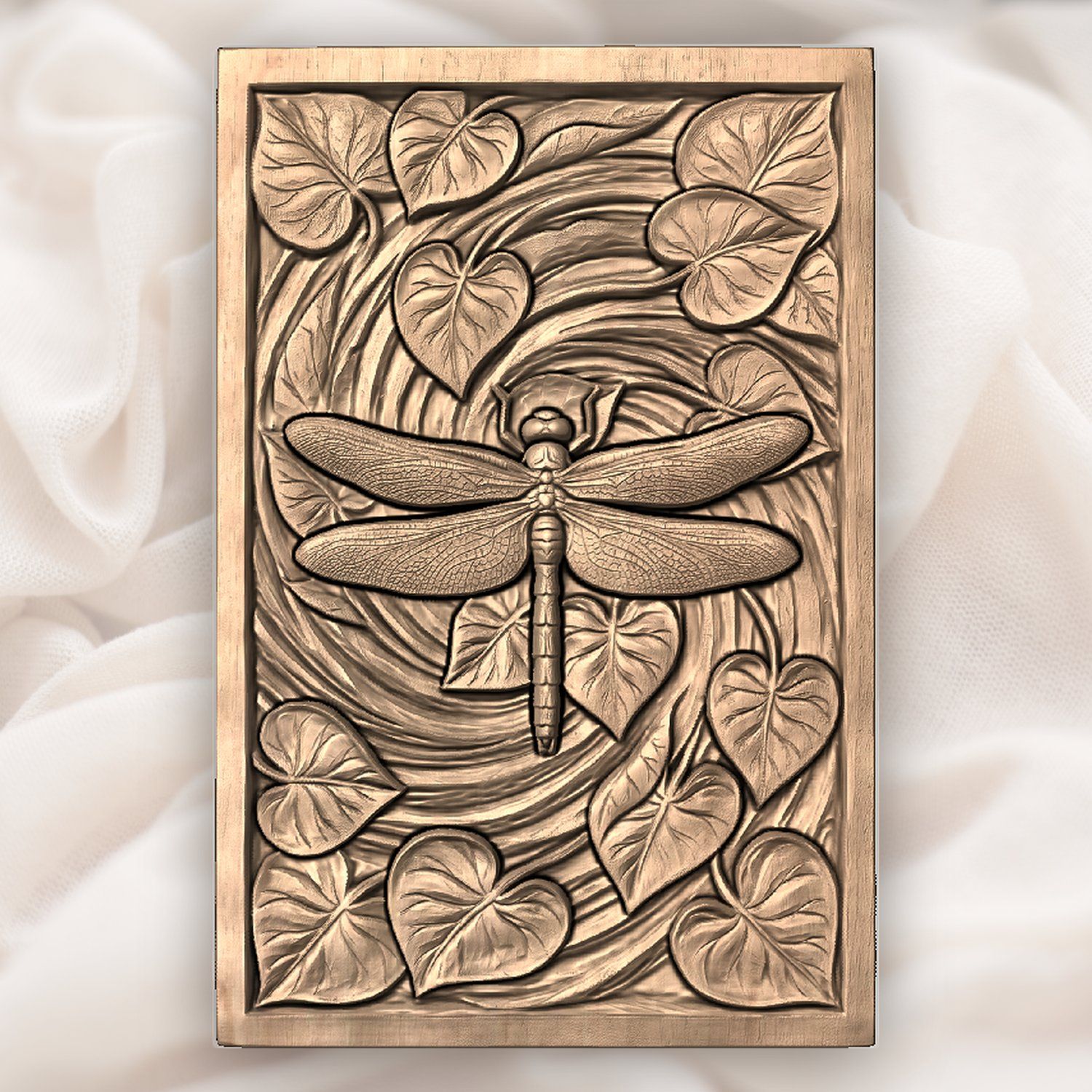 Dragonfly Heart Leaf Spiral Pond CNC Relief STL bas-relief STL — view 5