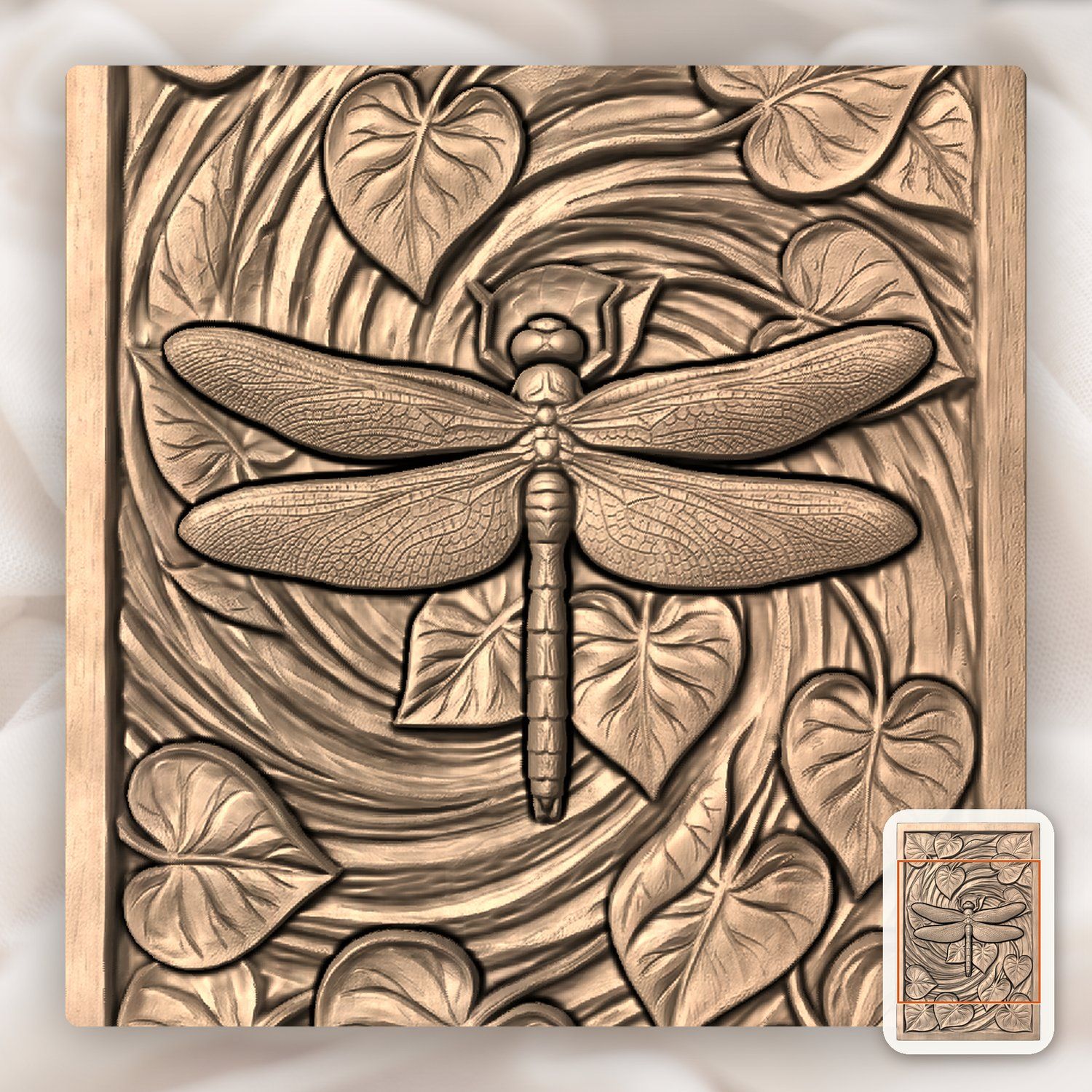 Dragonfly Heart Leaf Spiral Pond CNC Relief STL bas-relief STL — view 7