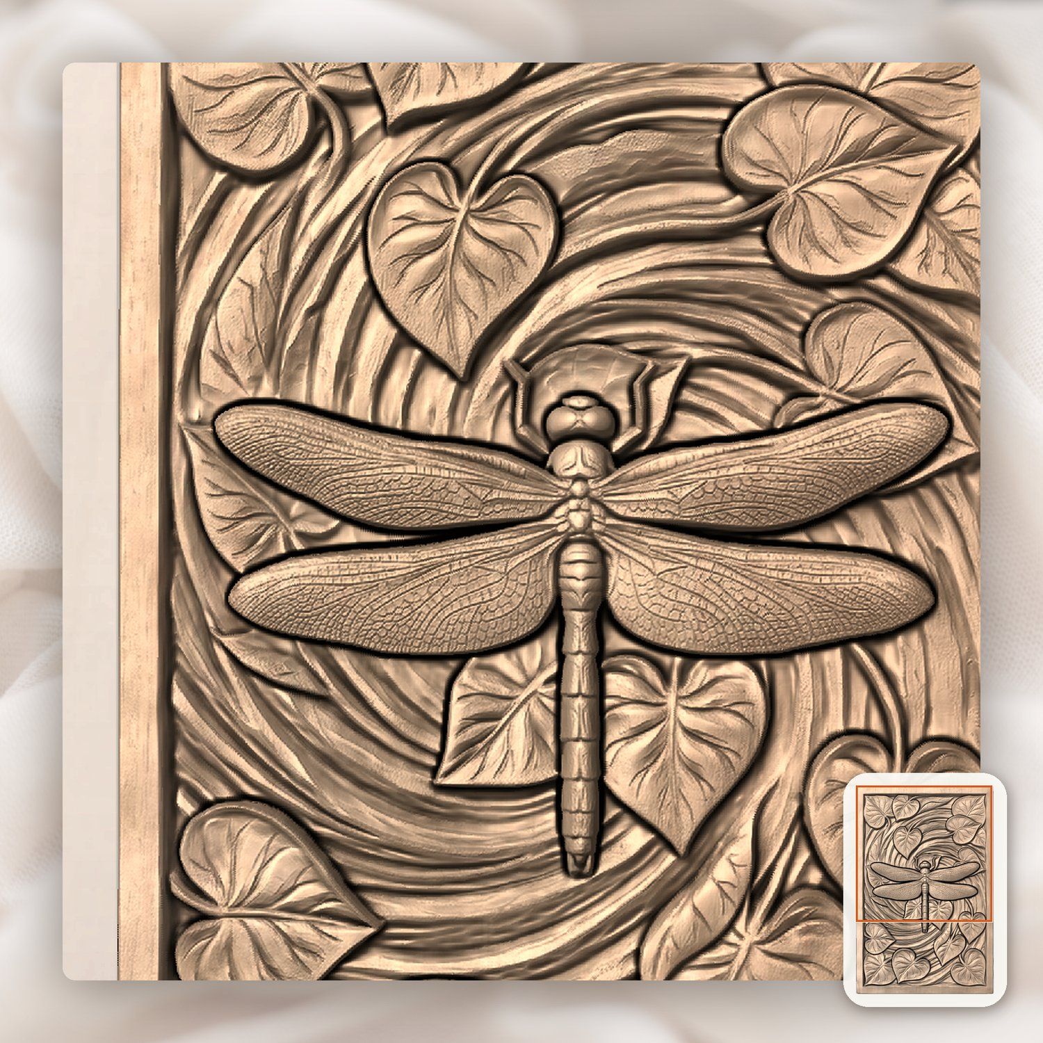 Dragonfly Heart Leaf Spiral Pond CNC Relief STL bas-relief STL — view 8