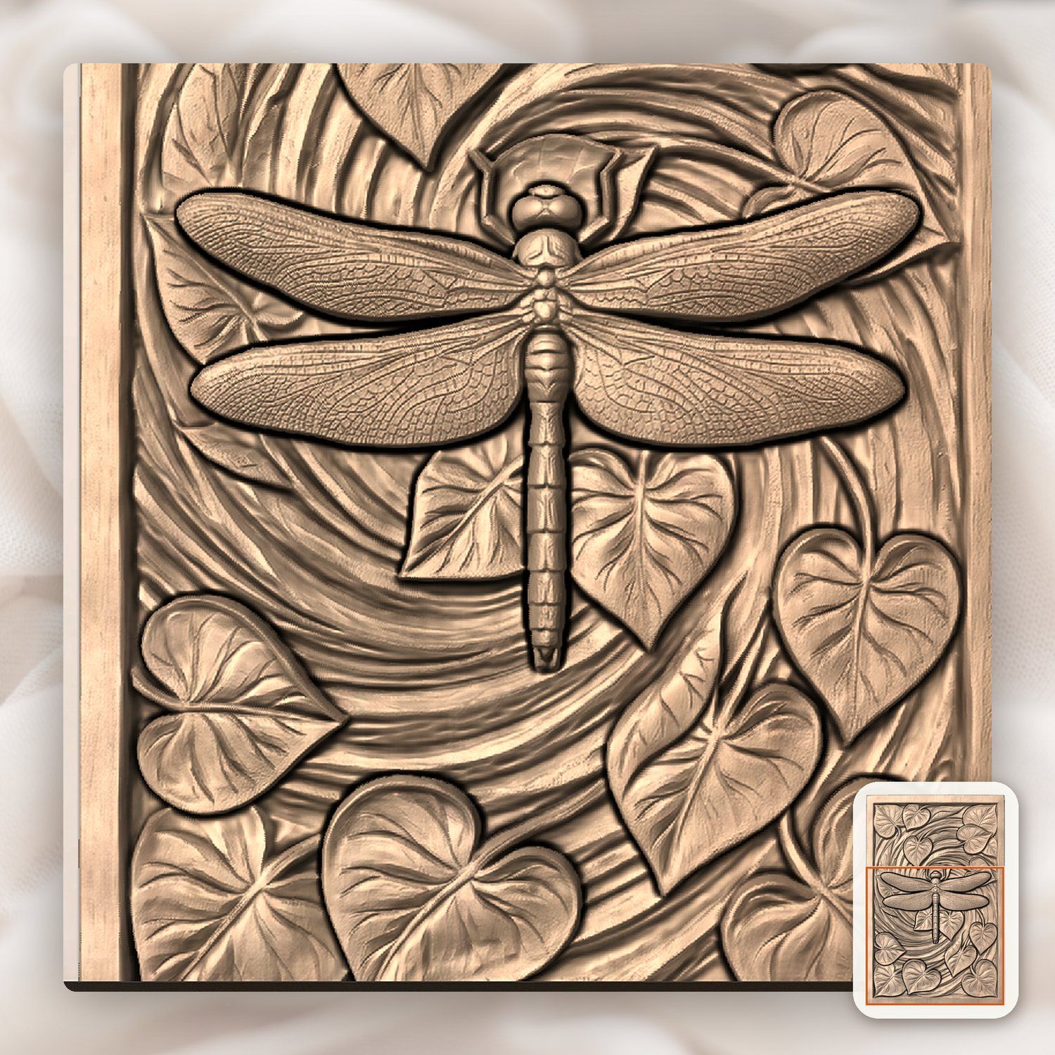 Dragonfly Heart Leaf Spiral Pond CNC Relief STL bas-relief STL — view 9