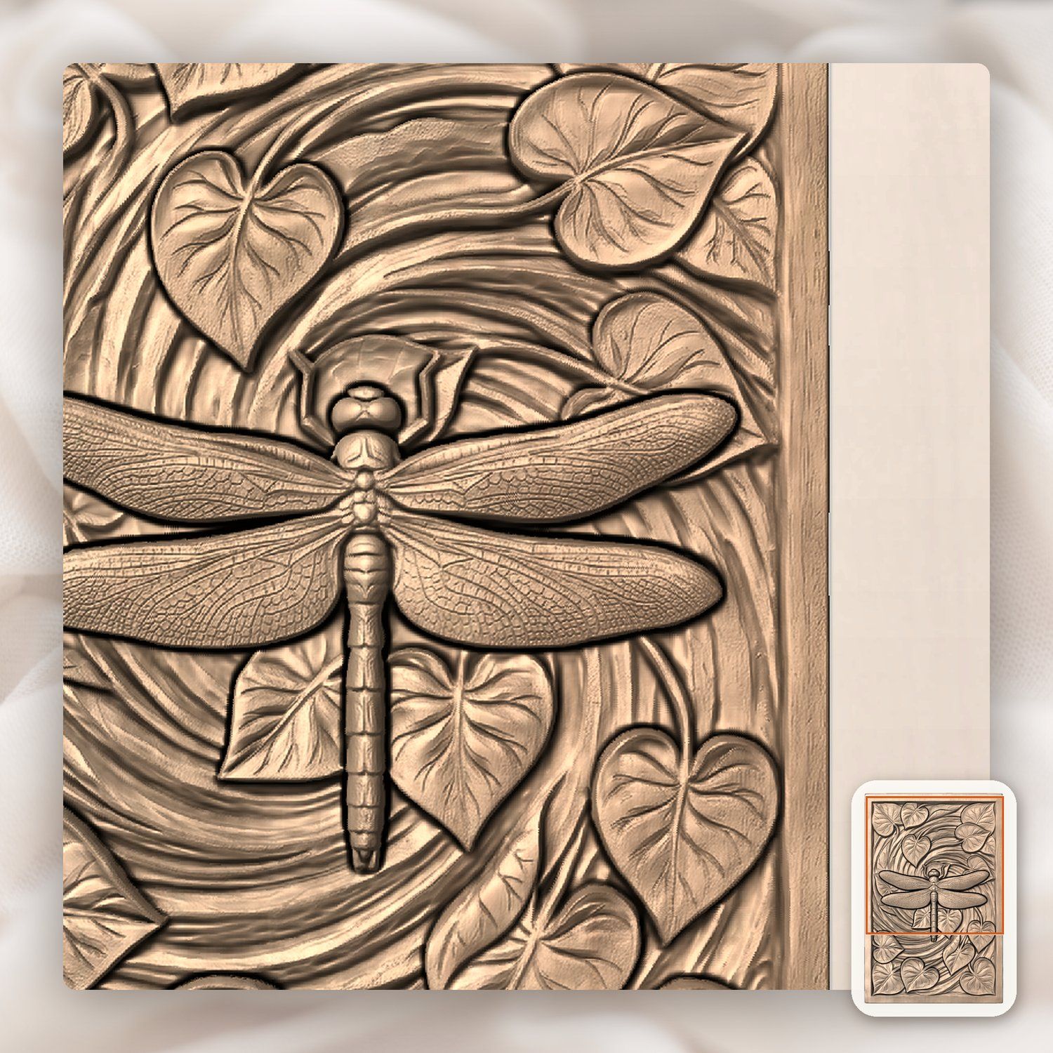 Dragonfly Heart Leaf Spiral Pond CNC Relief STL bas-relief STL — view 10