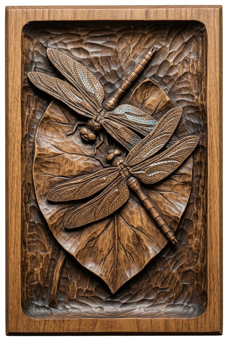 Dragonfly Heart Lily Leaf Nature CNC Relief STL bas-relief STL — view 10