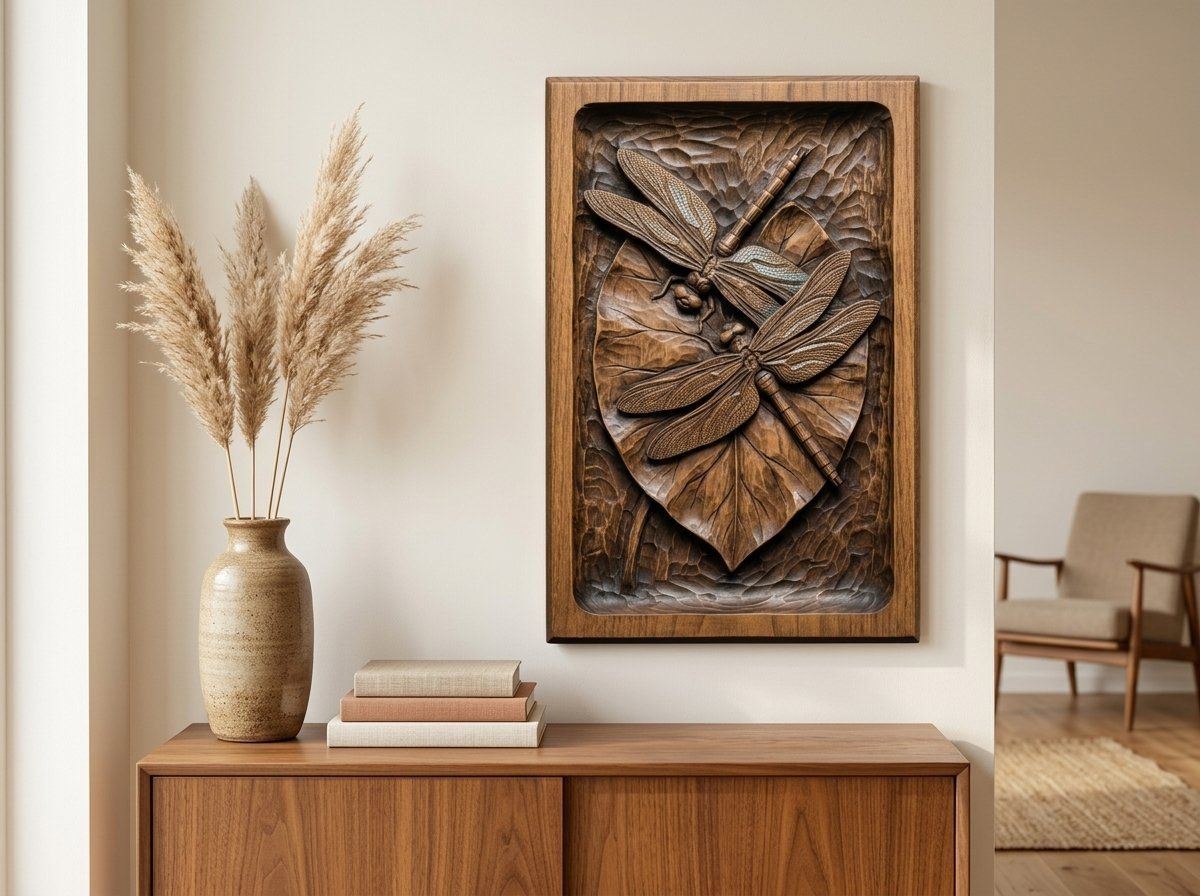 Dragonfly Heart Lily Leaf Nature CNC Relief STL bas-relief STL — view 11