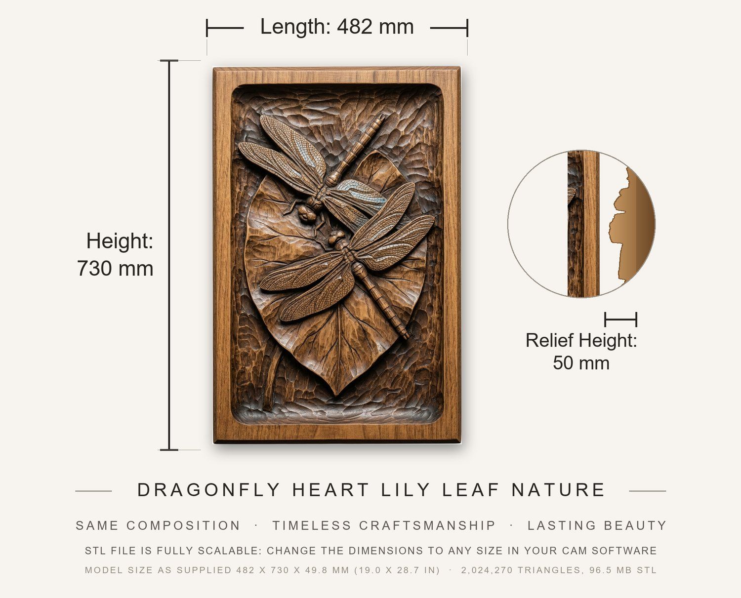 Dragonfly Heart Lily Leaf Nature CNC Relief STL bas-relief STL — view 13