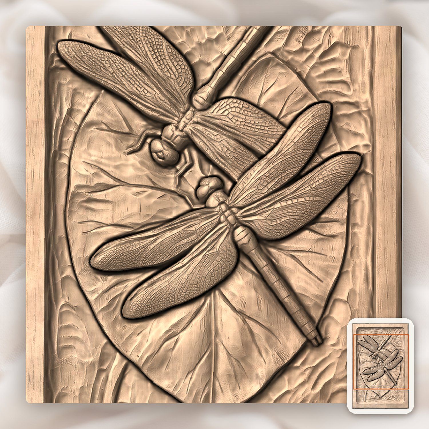 Dragonfly Heart Lily Leaf Nature CNC Relief STL bas-relief STL — view 4