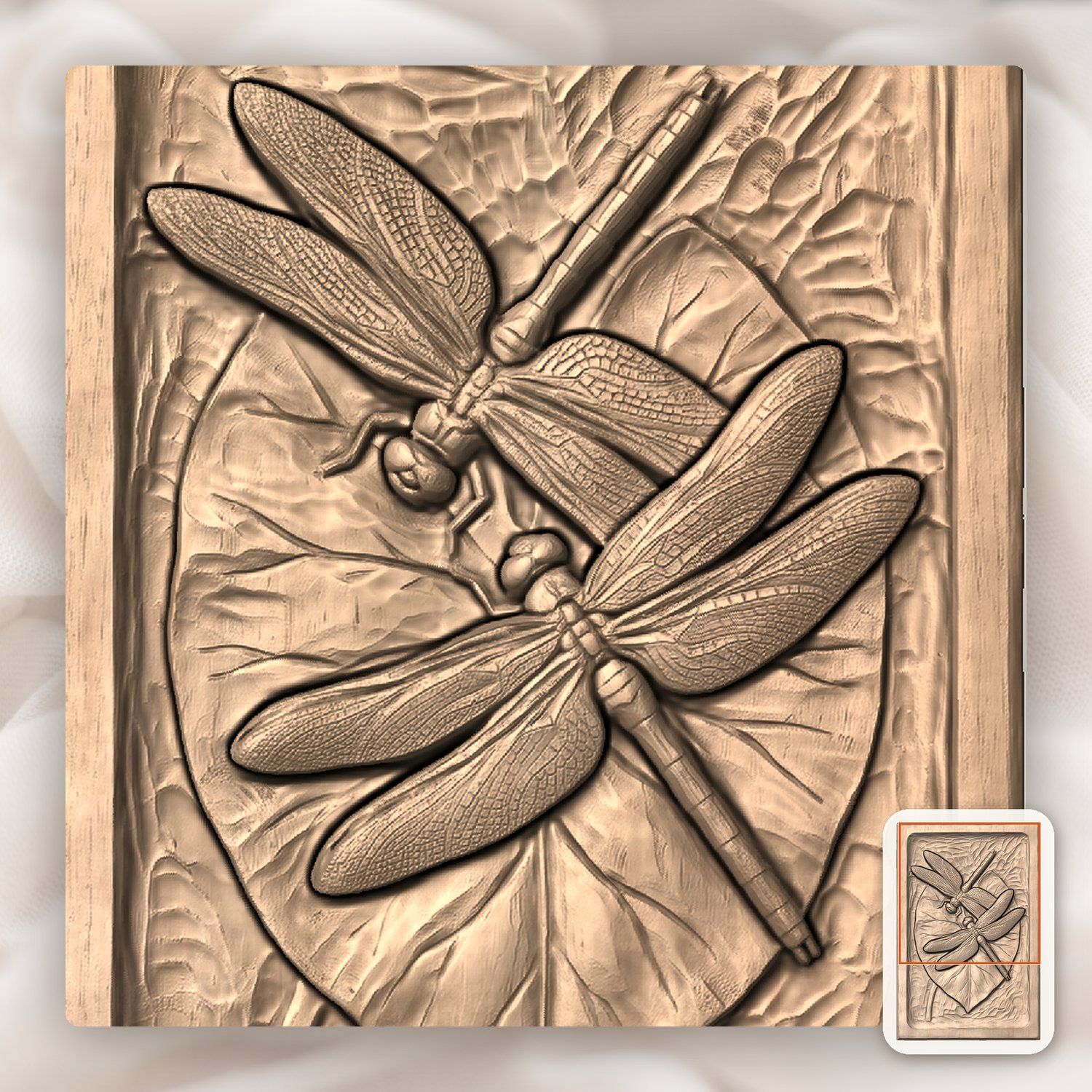 Dragonfly Heart Lily Leaf Nature CNC Relief STL bas-relief STL — view 5