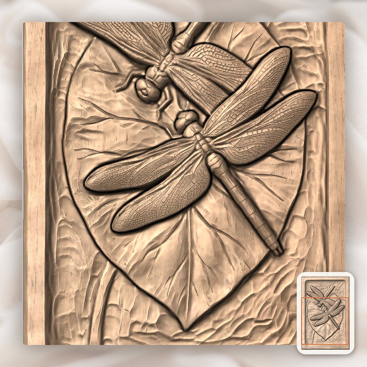 Dragonfly Heart Lily Leaf Nature CNC Relief STL bas-relief STL — view 6