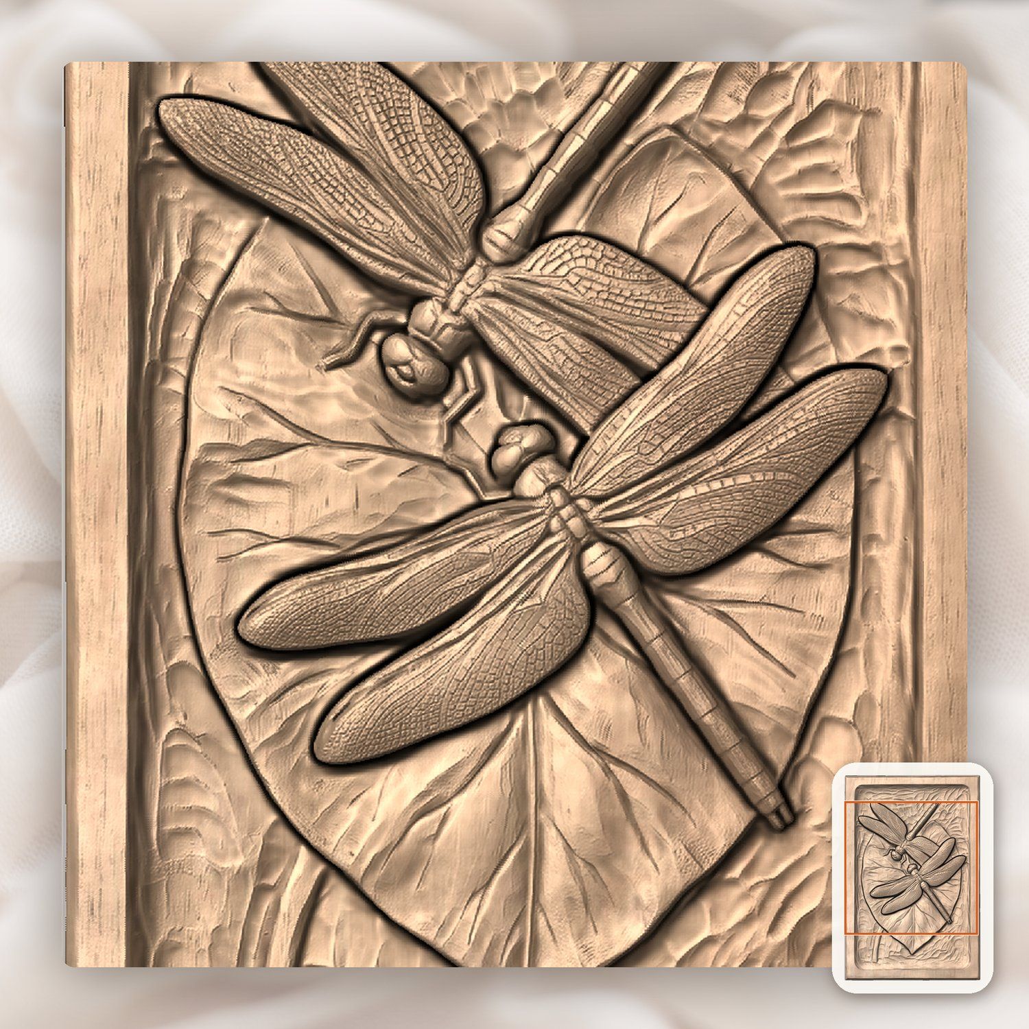 Dragonfly Heart Lily Leaf Nature CNC Relief STL bas-relief STL — view 7