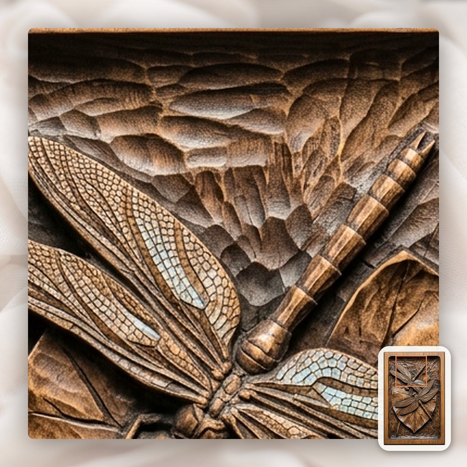 Dragonfly Heart Lily Leaf Nature CNC Relief STL bas-relief STL — view 9