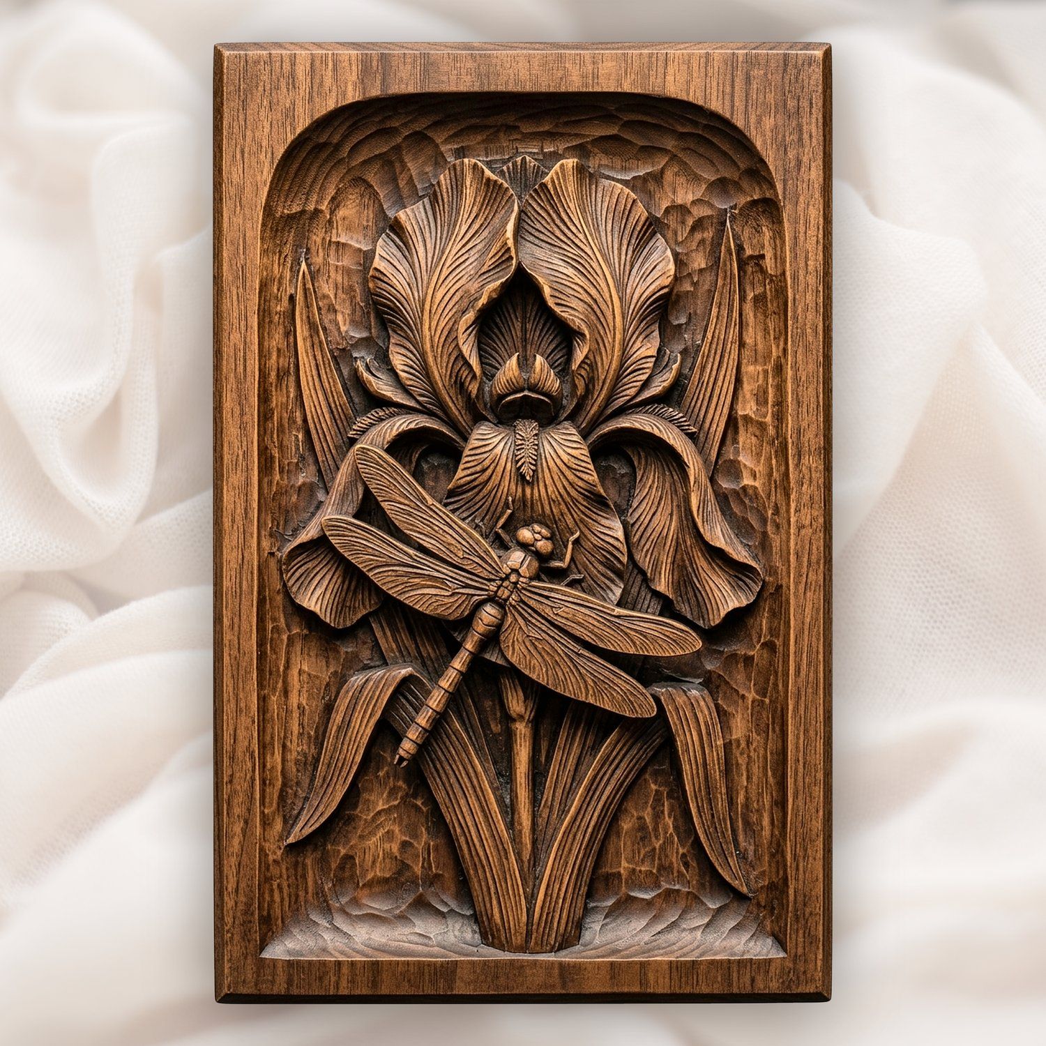 Dragonfly Iris Flower Pond Scene CNC Relief STL bas-relief STL design
