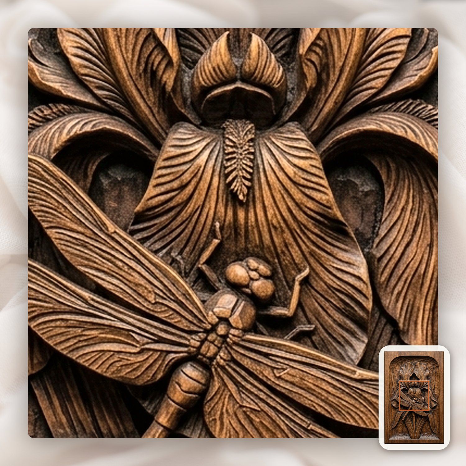 Dragonfly Iris Flower Pond Scene CNC Relief STL bas-relief STL — view 11