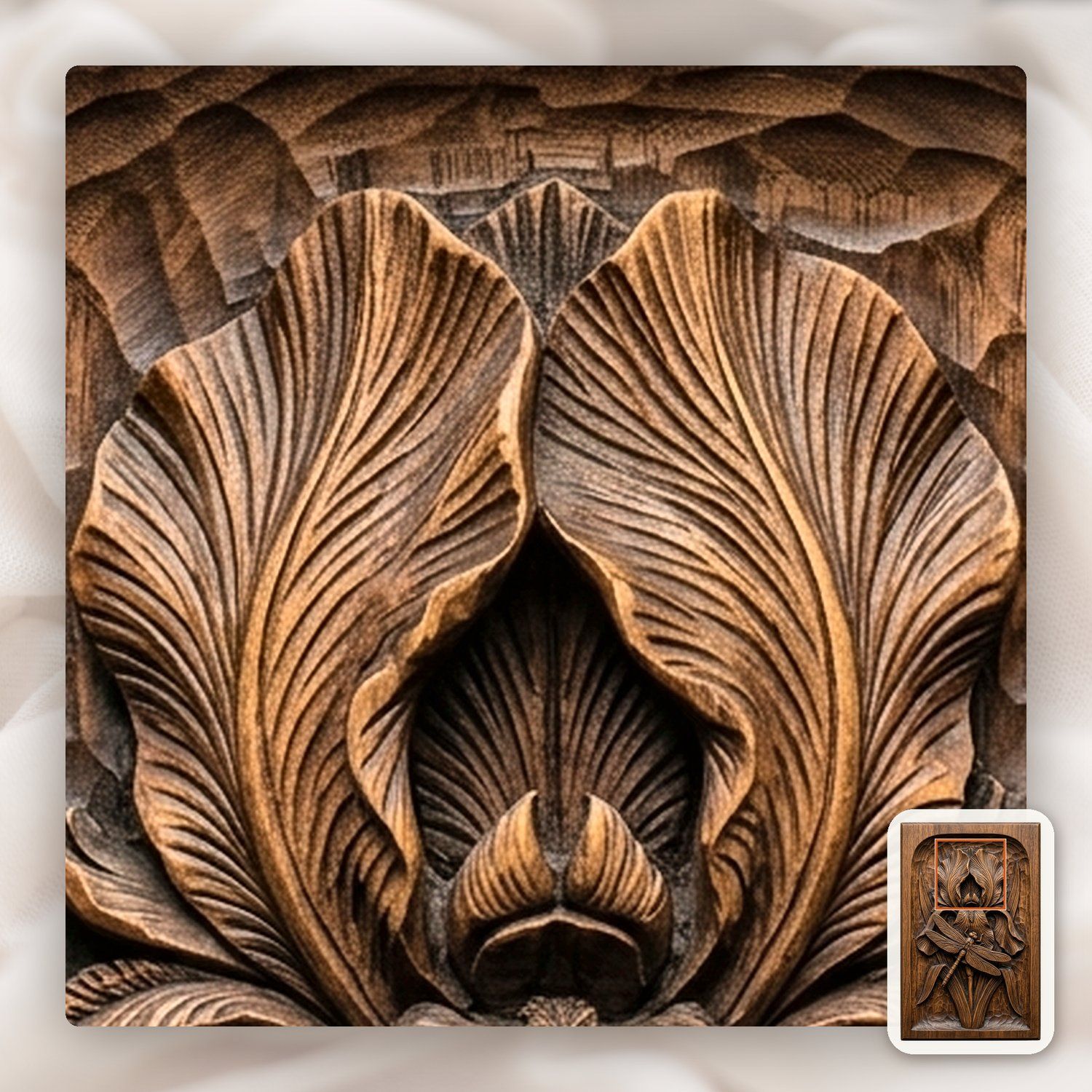 Dragonfly Iris Flower Pond Scene CNC Relief STL bas-relief STL — view 12