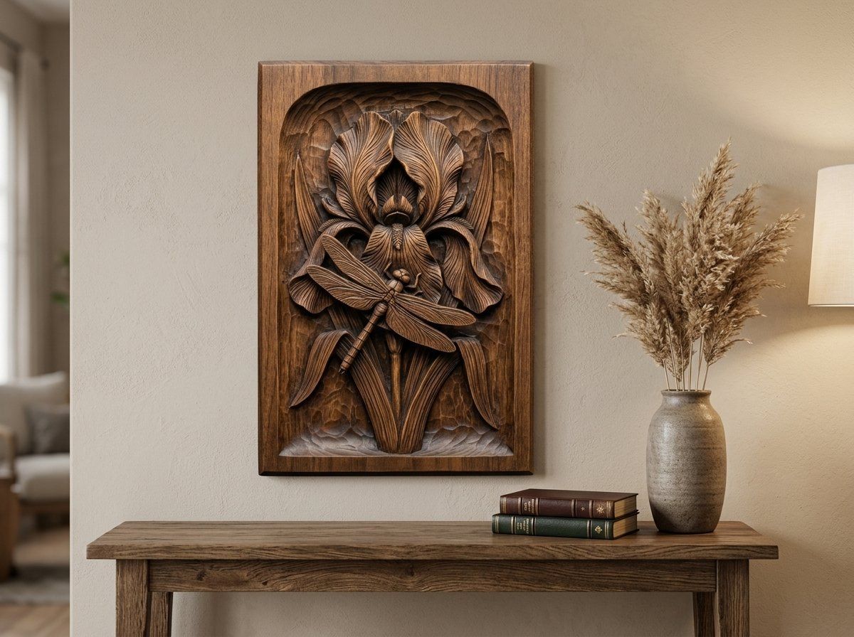 Dragonfly Iris Flower Pond Scene CNC Relief STL bas-relief STL — view 13