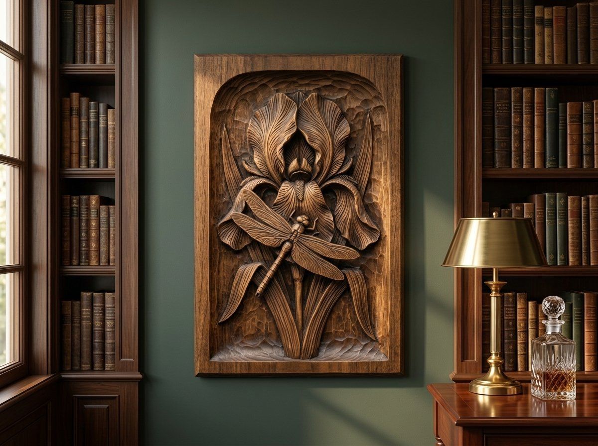 Dragonfly Iris Flower Pond Scene CNC Relief STL bas-relief STL — view 14
