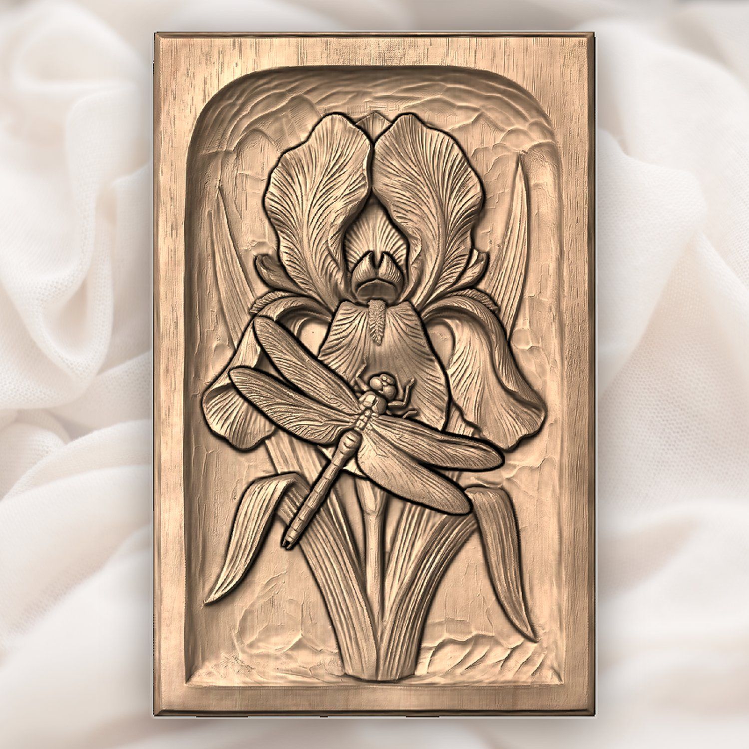 Dragonfly Iris Flower Pond Scene CNC Relief STL bas-relief STL — view 5