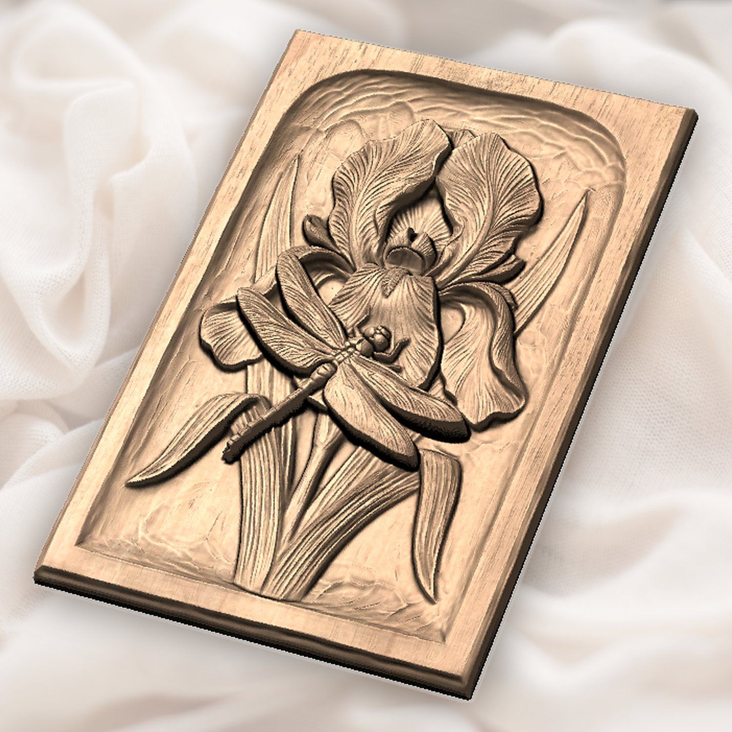 Dragonfly Iris Flower Pond Scene CNC Relief STL bas-relief STL — view 6