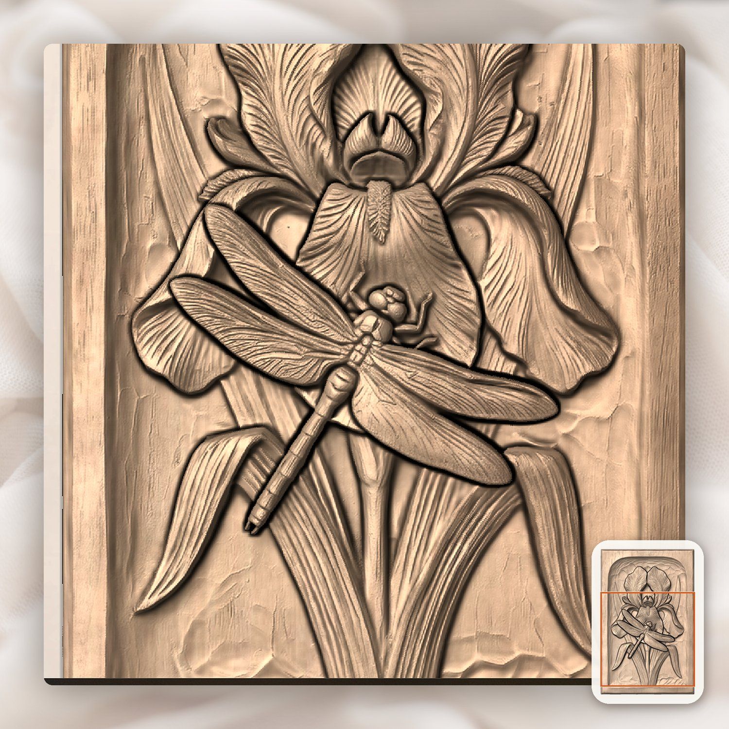 Dragonfly Iris Flower Pond Scene CNC Relief STL bas-relief STL — view 8