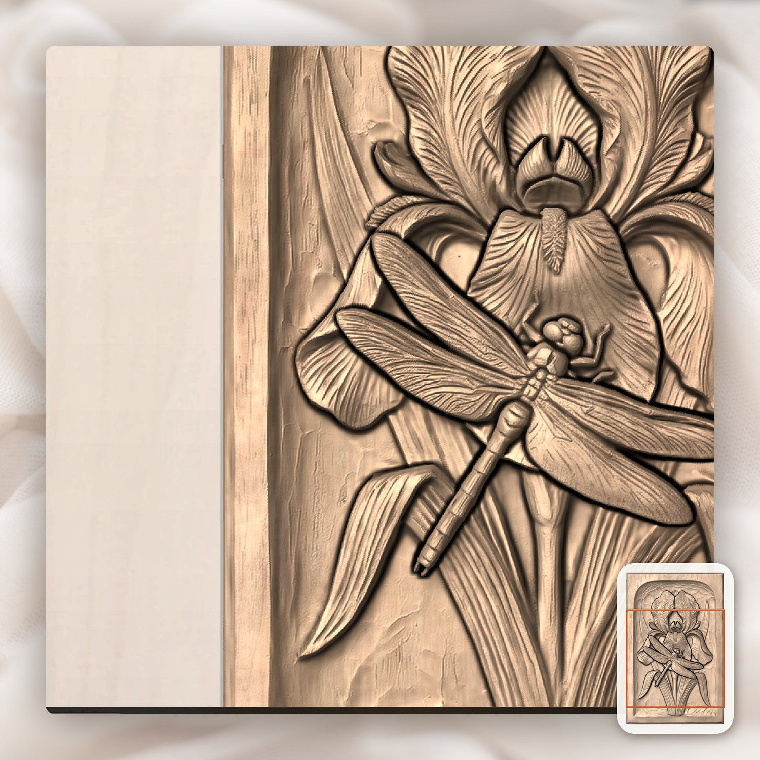 Dragonfly Iris Flower Pond Scene CNC Relief STL bas-relief STL — view 10