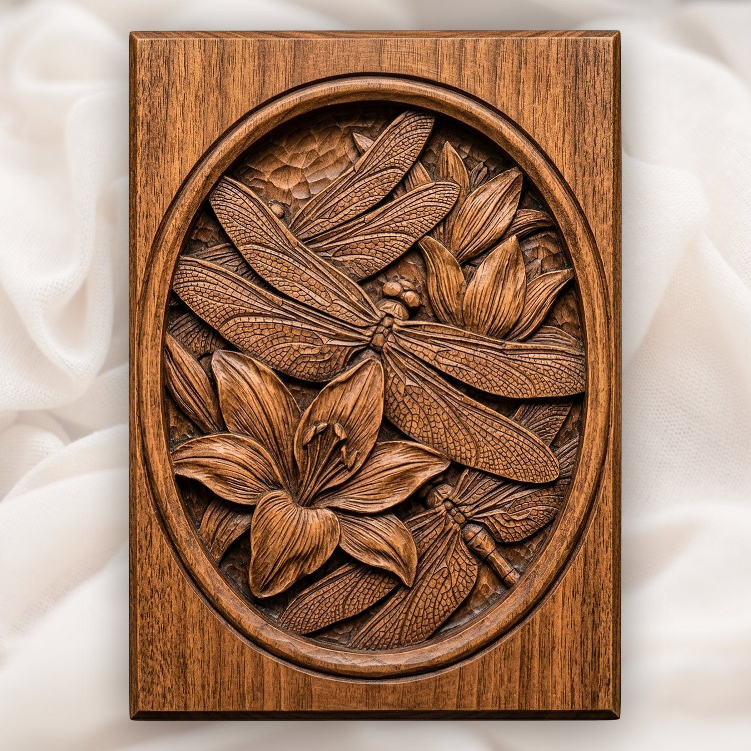 Dragonfly Lily Floral Pond Scene CNC Relief STL bas-relief STL design