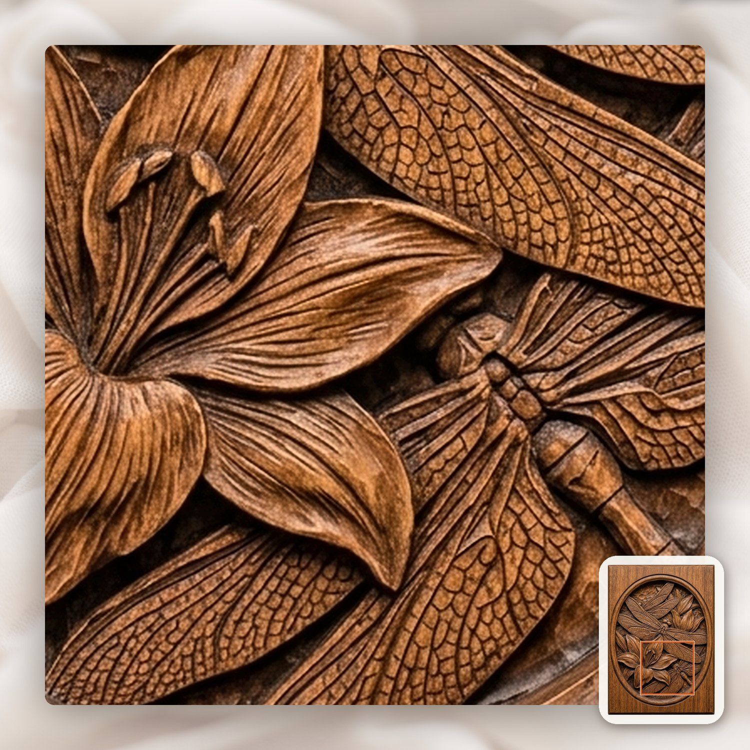 Dragonfly Lily Floral Pond Scene CNC Relief STL bas-relief STL — view 12