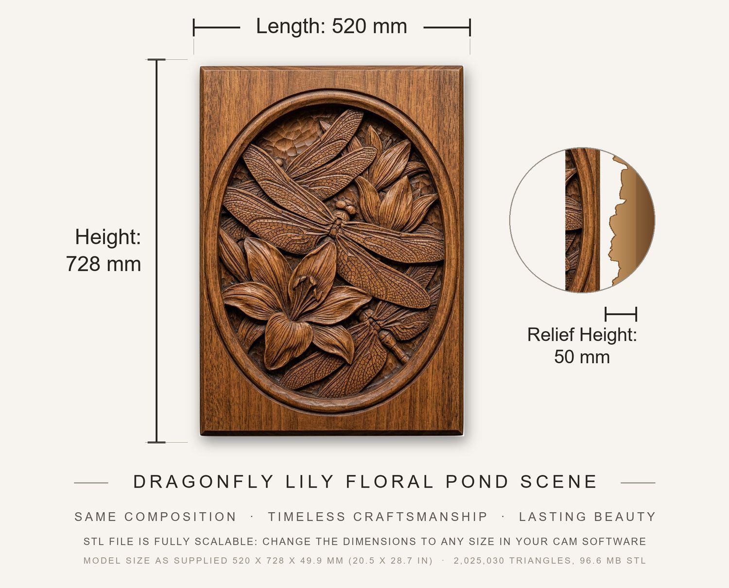 Dragonfly Lily Floral Pond Scene CNC Relief STL bas-relief STL — view 3