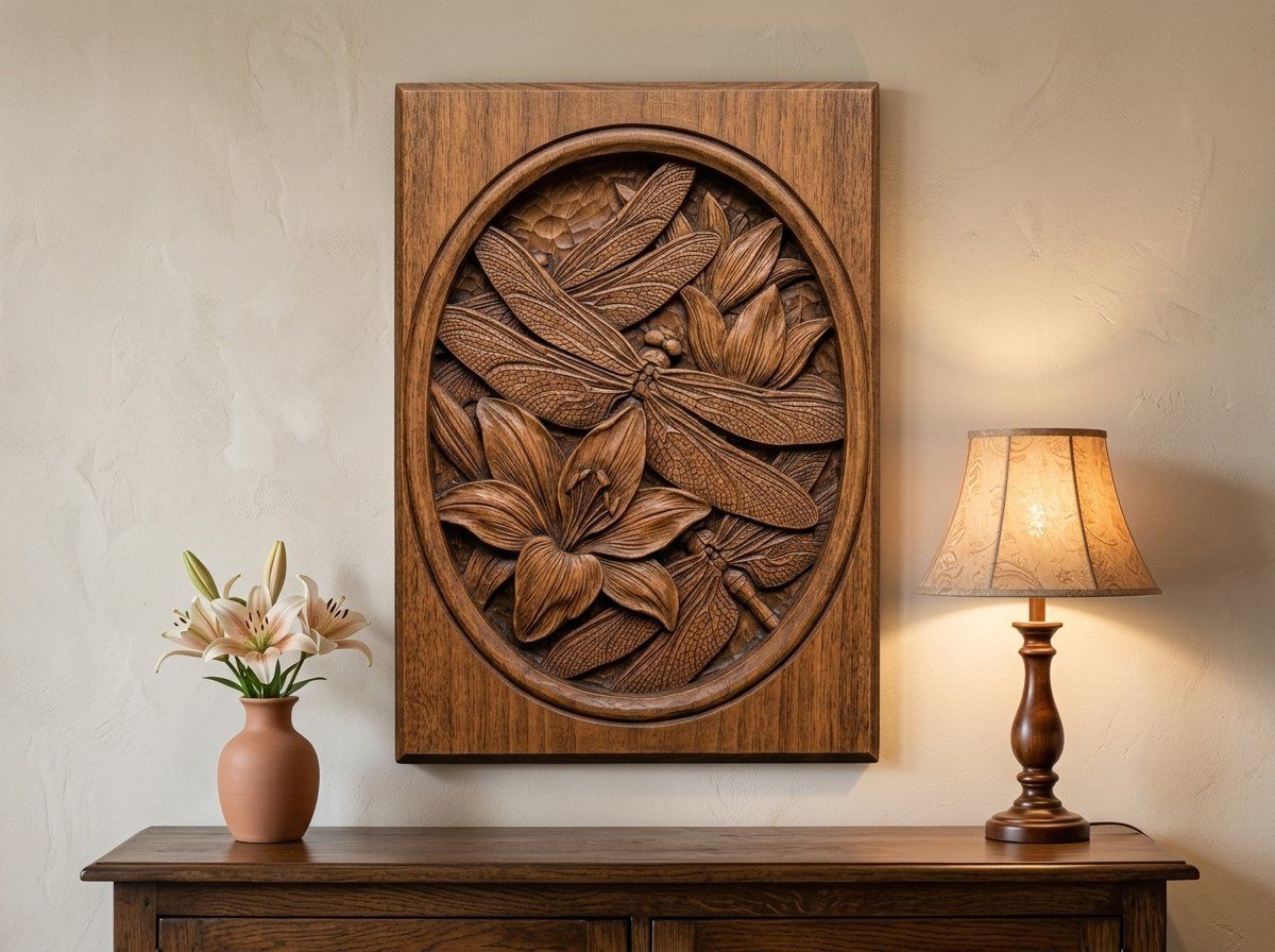 Dragonfly Lily Floral Pond Scene CNC Relief STL bas-relief STL — view 13