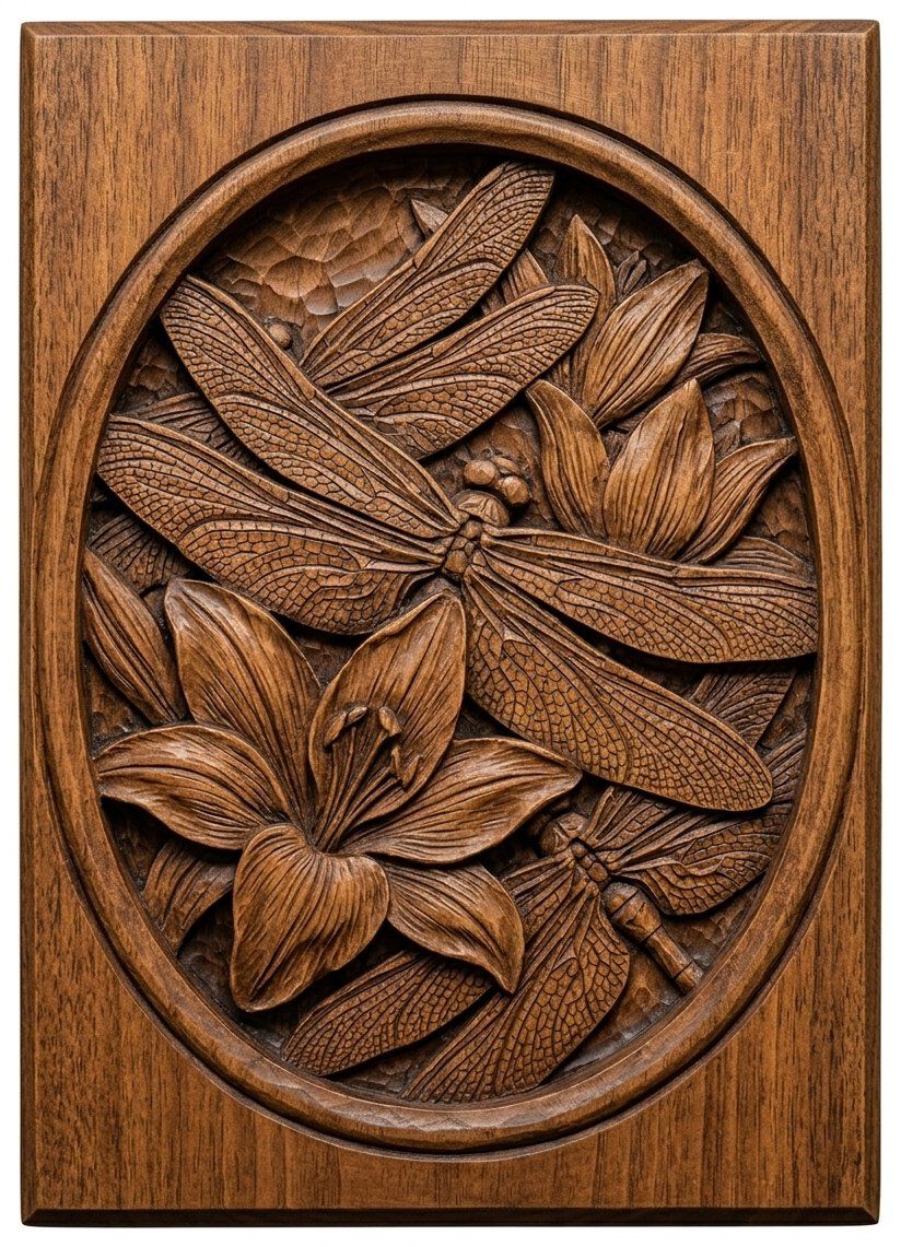 Dragonfly Lily Floral Pond Scene CNC Relief STL bas-relief STL — view 4