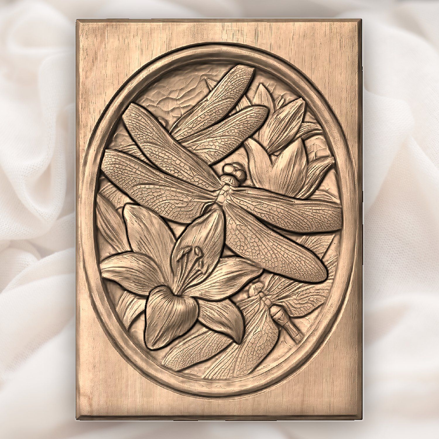 Dragonfly Lily Floral Pond Scene CNC Relief STL bas-relief STL — view 5