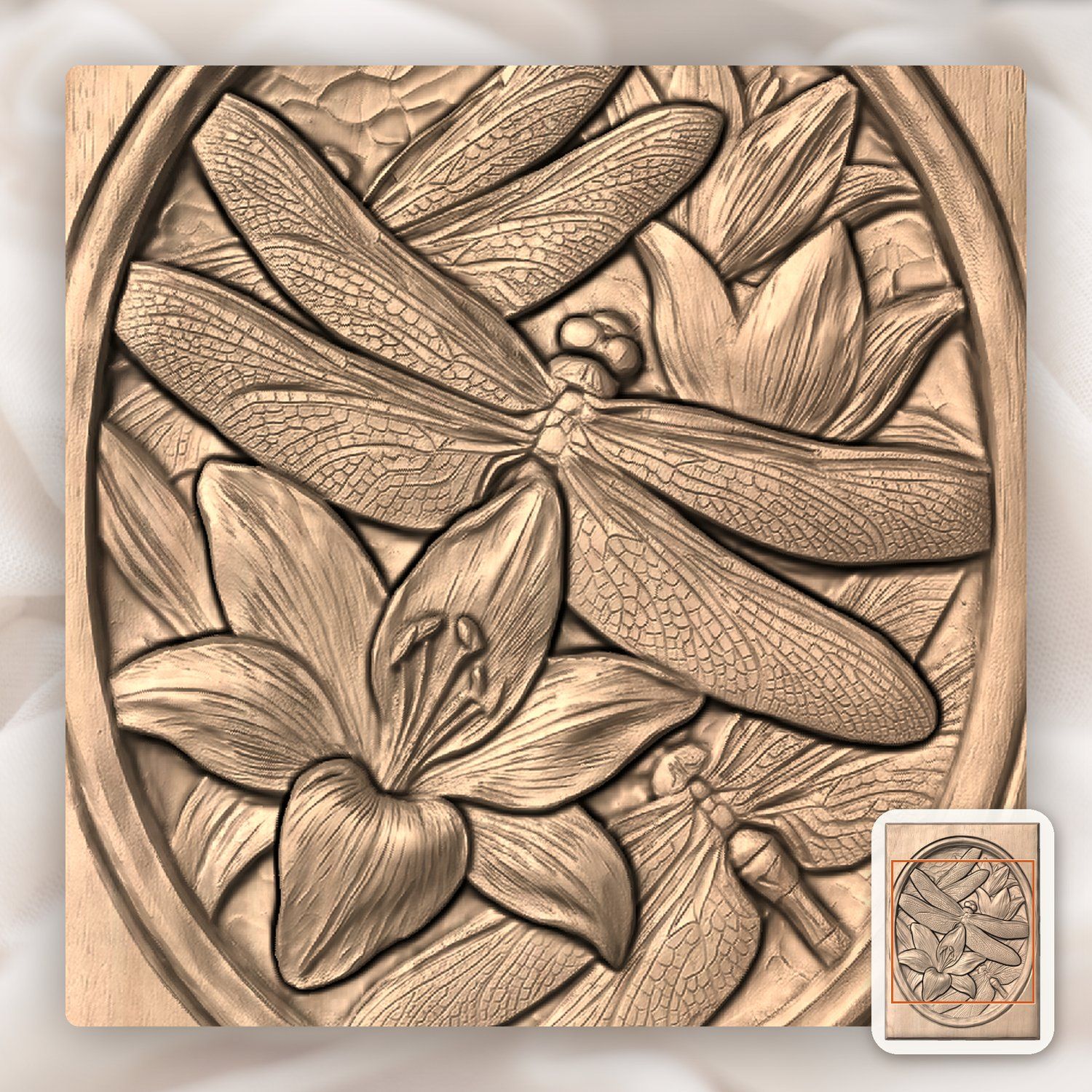 Dragonfly Lily Floral Pond Scene CNC Relief STL bas-relief STL — view 7
