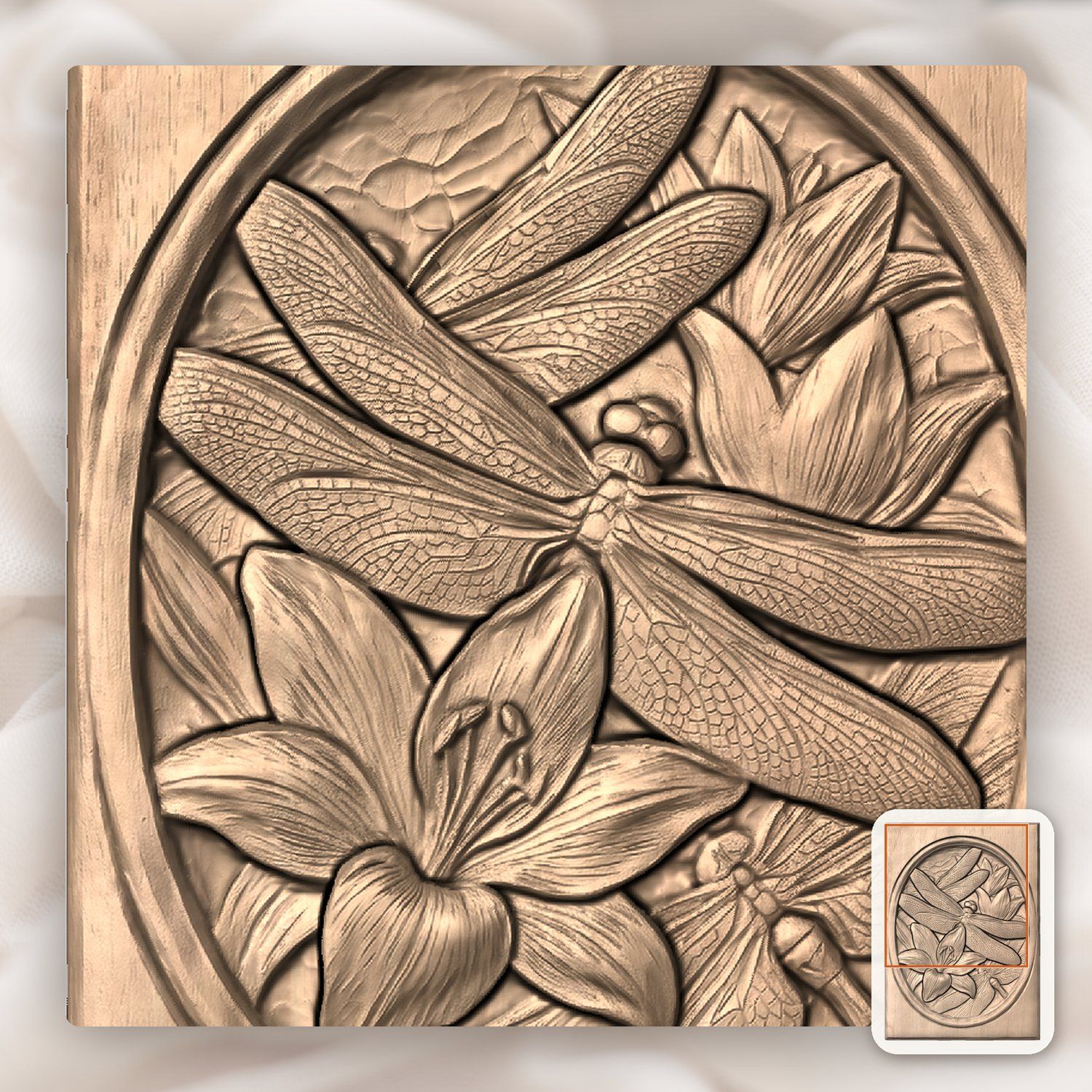 Dragonfly Lily Floral Pond Scene CNC Relief STL bas-relief STL — view 8