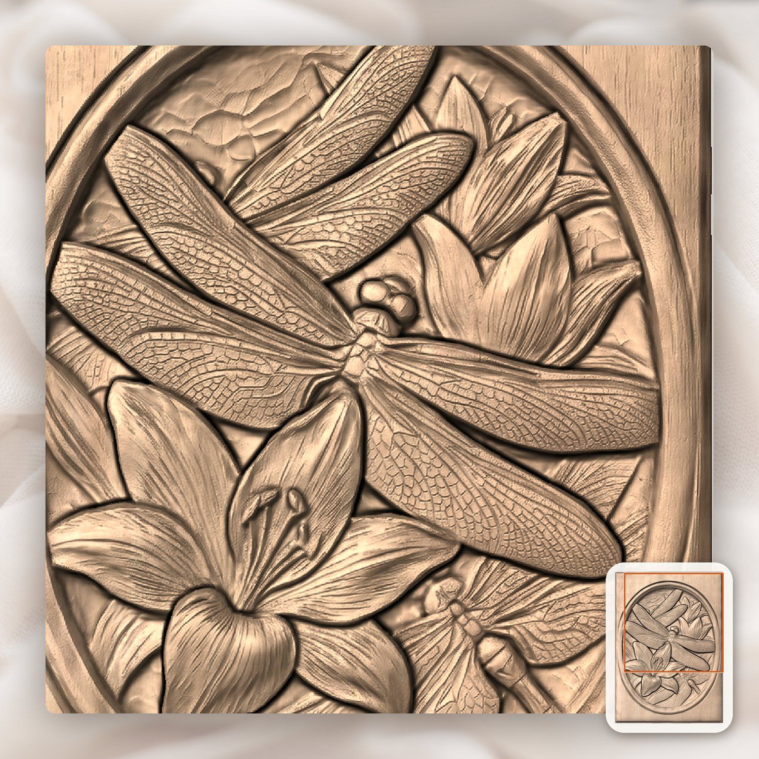 Dragonfly Lily Floral Pond Scene CNC Relief STL bas-relief STL — view 9