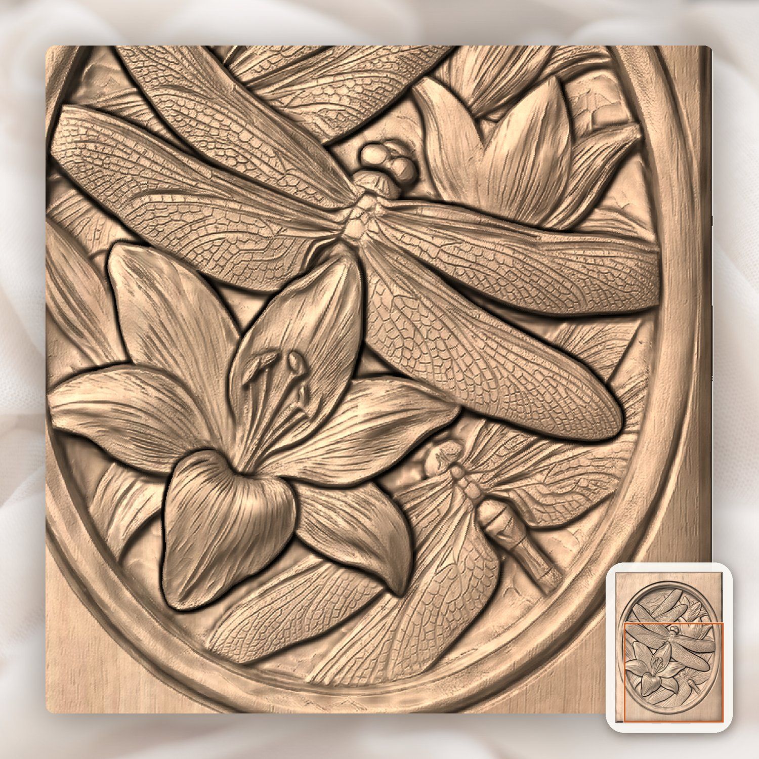 Dragonfly Lily Floral Pond Scene CNC Relief STL bas-relief STL — view 10