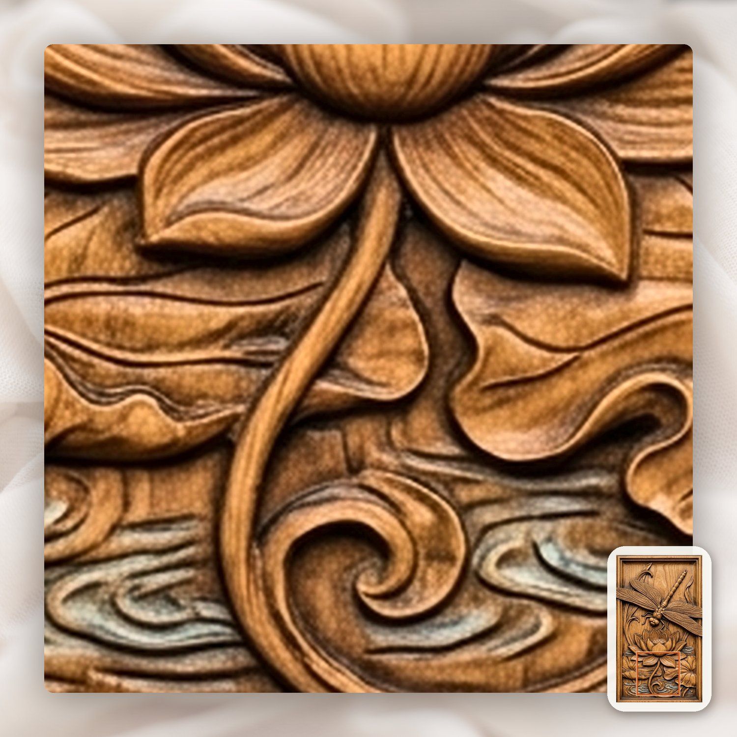 Dragonfly & Lotus Decor Panels 3 Stepped Vertical CNC Relief STL bas-relief STL — view 9