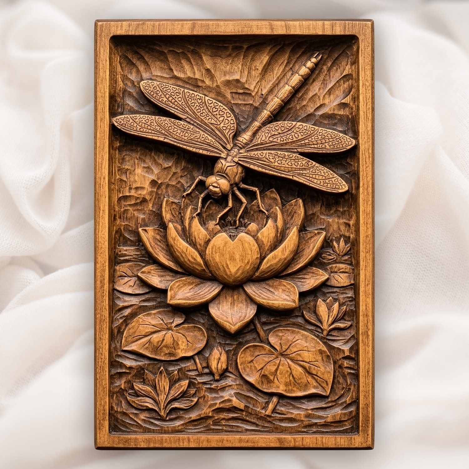 Dragonfly Lotus Heart CNC Relief STL bas-relief STL design