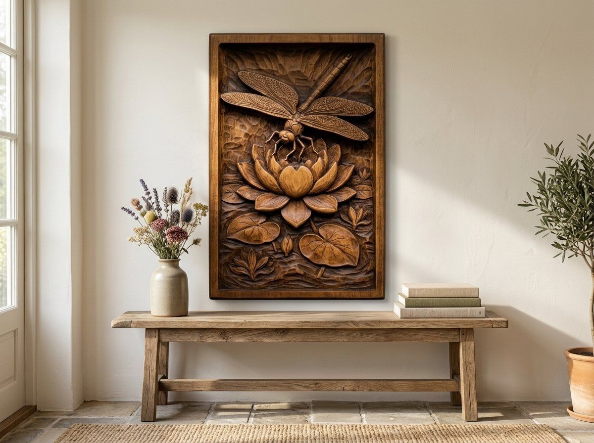 Dragonfly Lotus Heart CNC Relief STL bas-relief STL — view 13