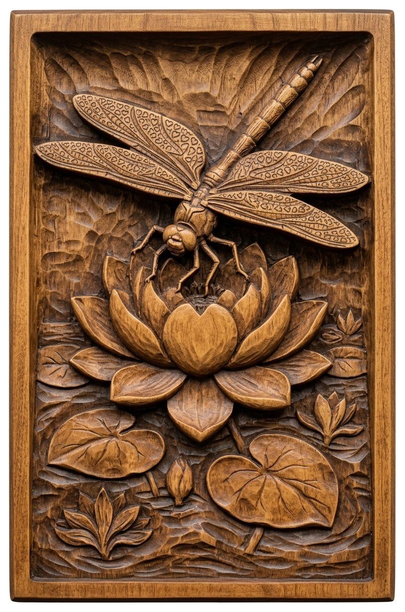 Dragonfly Lotus Heart CNC Relief STL bas-relief STL — view 4