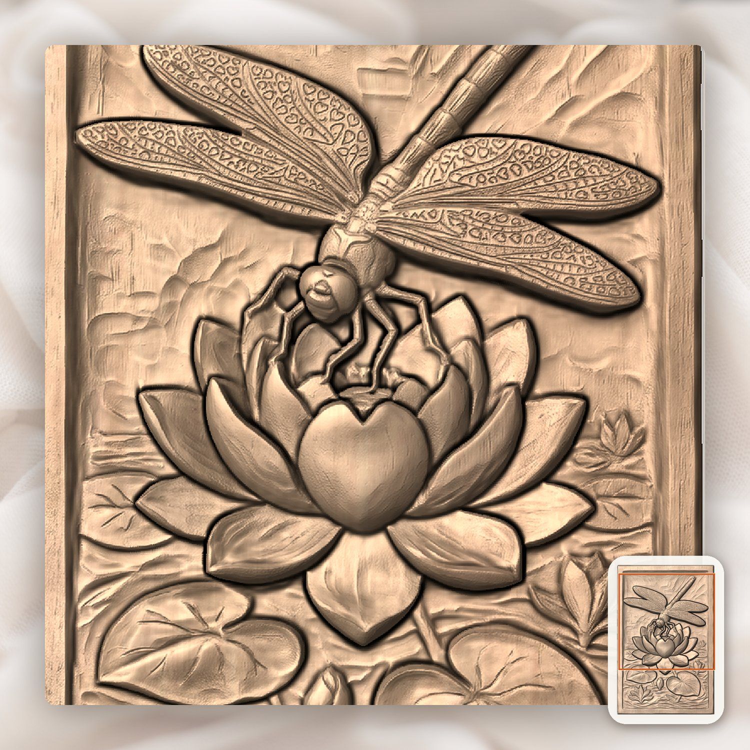 Dragonfly Lotus Heart CNC Relief STL bas-relief STL — view 7