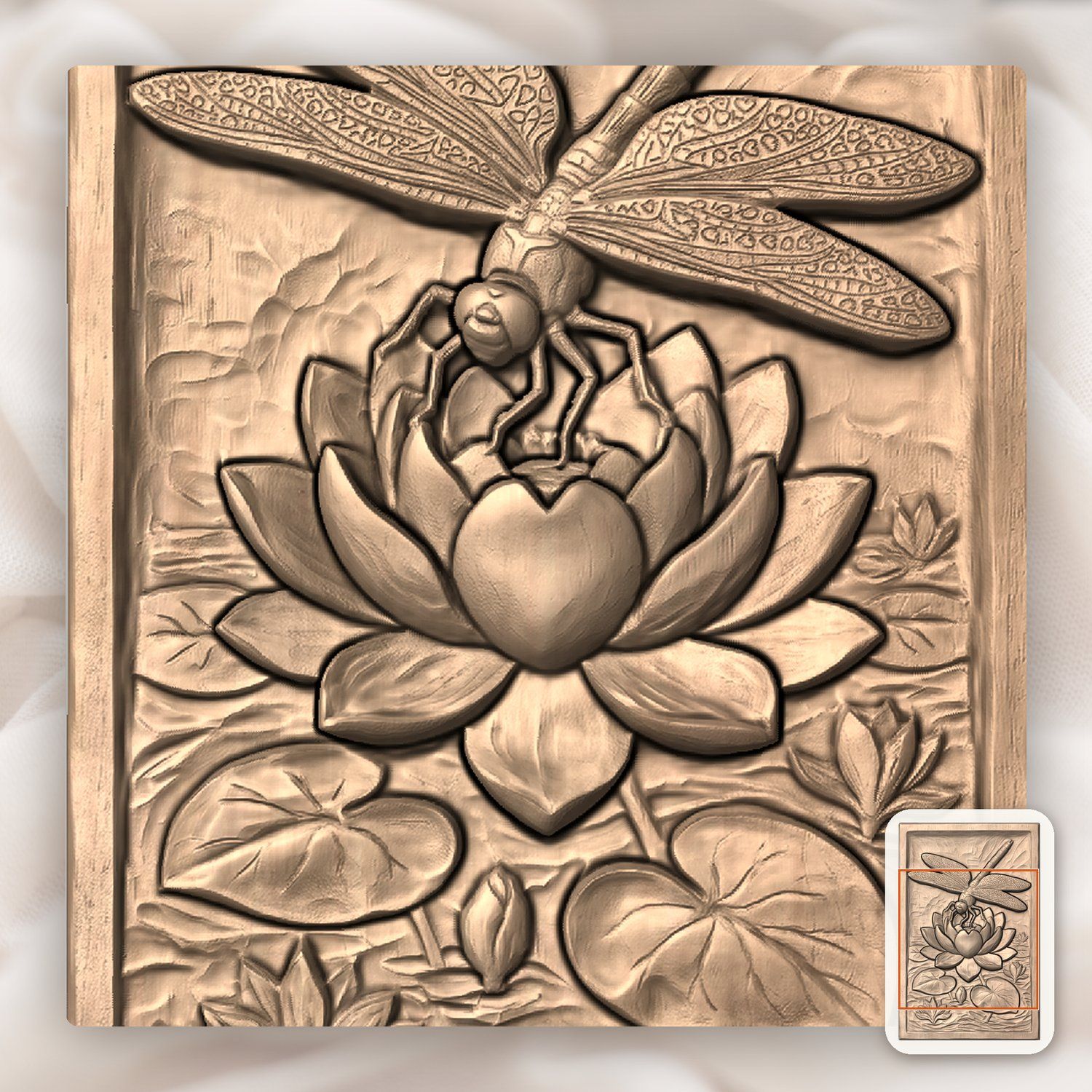 Dragonfly Lotus Heart CNC Relief STL bas-relief STL — view 8