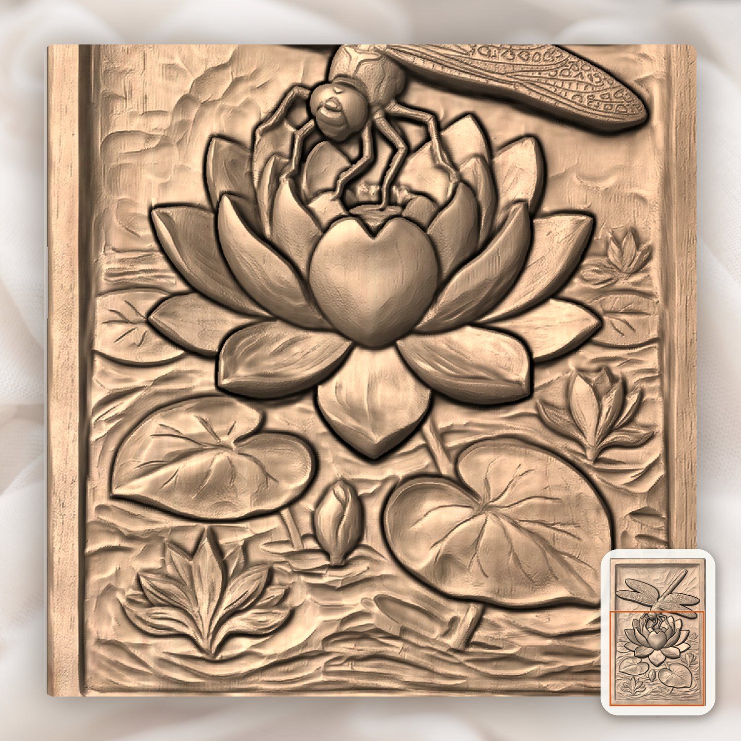 Dragonfly Lotus Heart CNC Relief STL bas-relief STL — view 9