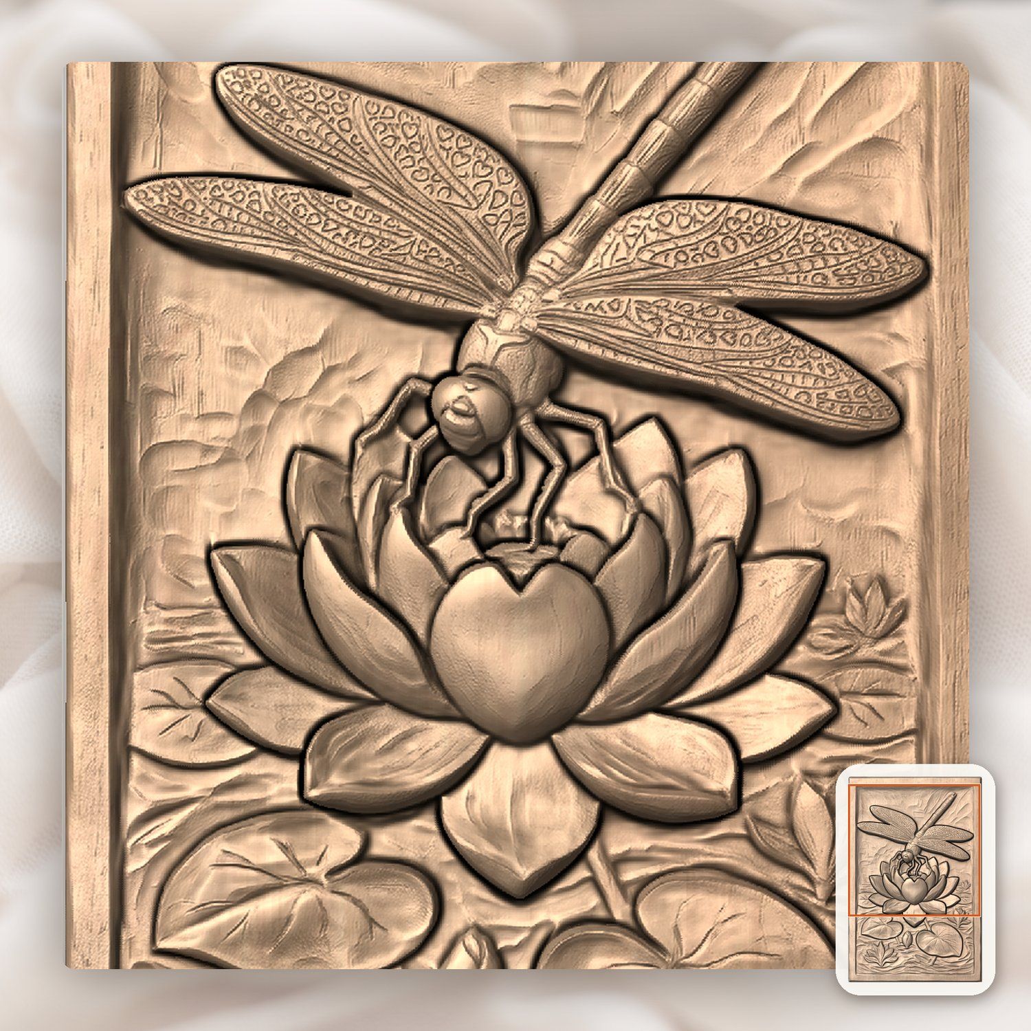 Dragonfly Lotus Heart CNC Relief STL bas-relief STL — view 10