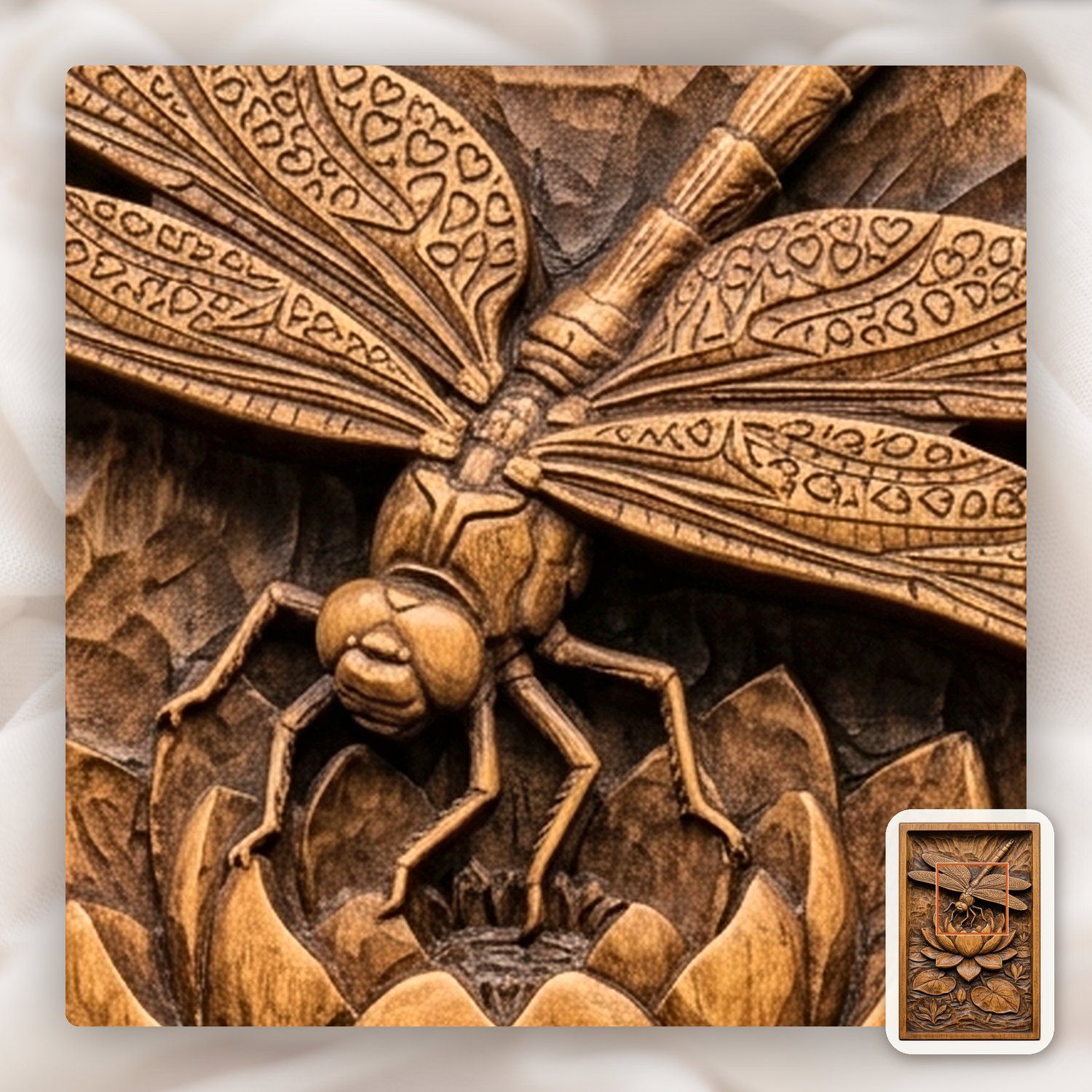 Dragonfly Lotus Heart CNC Relief STL bas-relief STL — view 11