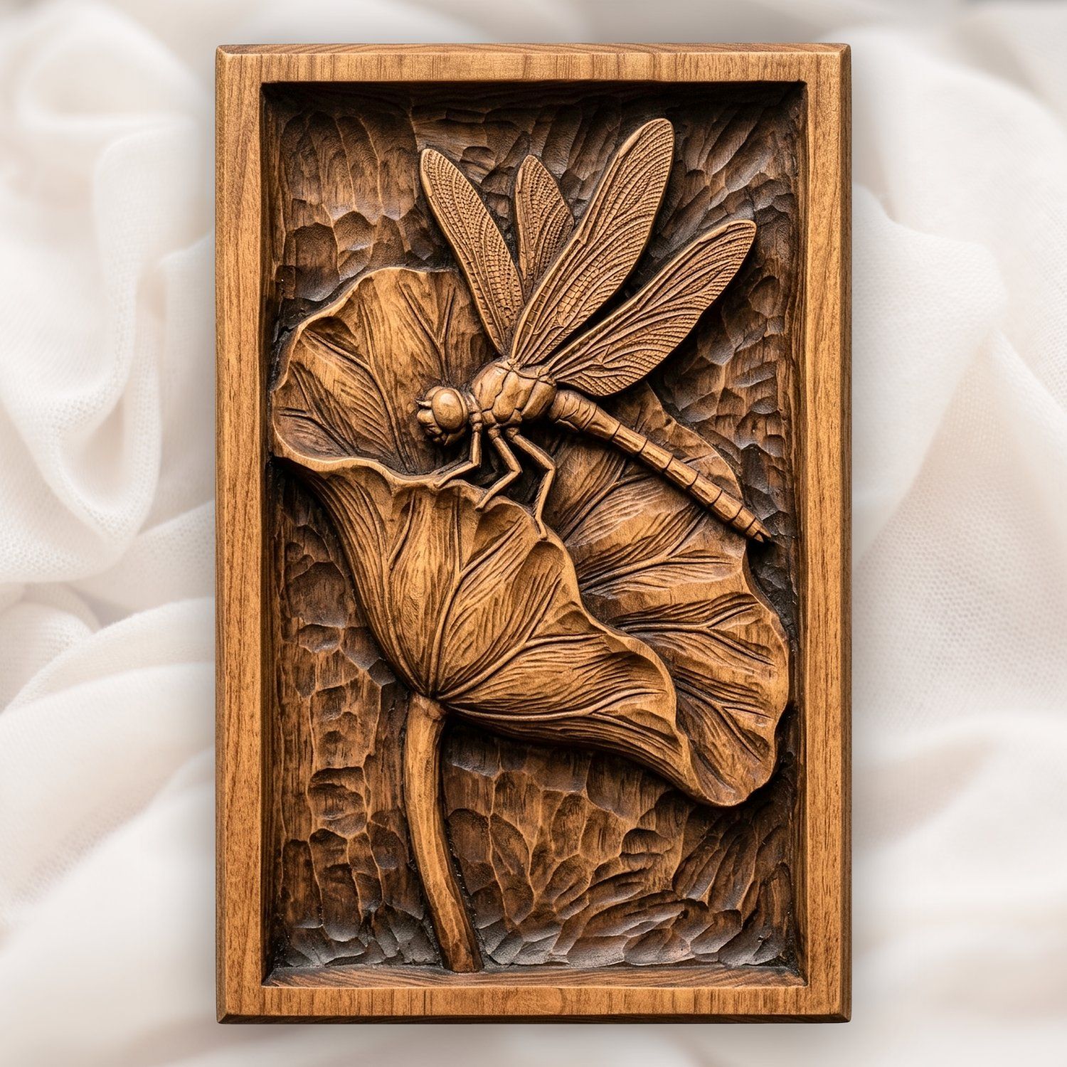Dragonfly Lotus Leaf Pond Scene CNC Relief STL bas-relief STL design