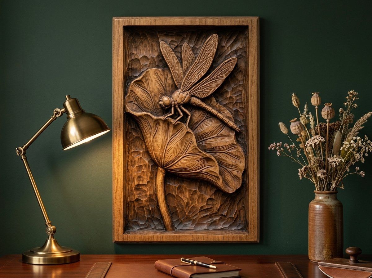 Dragonfly Lotus Leaf Pond Scene CNC Relief STL bas-relief STL — view 14