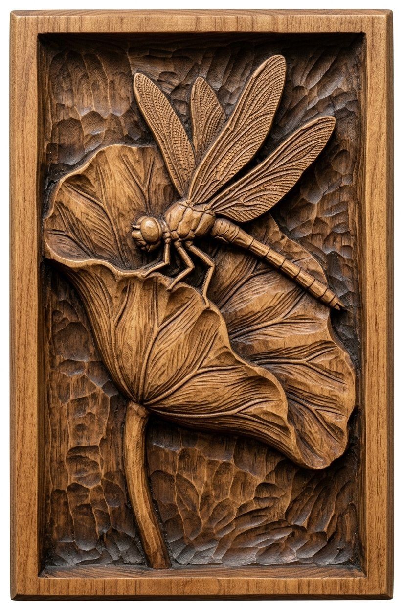 Dragonfly Lotus Leaf Pond Scene CNC Relief STL bas-relief STL — view 4