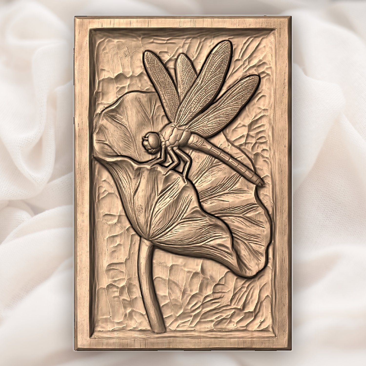 Dragonfly Lotus Leaf Pond Scene CNC Relief STL bas-relief STL — view 5