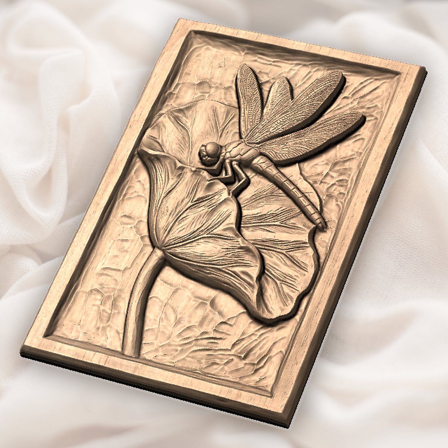 Dragonfly Lotus Leaf Pond Scene CNC Relief STL bas-relief STL — view 6