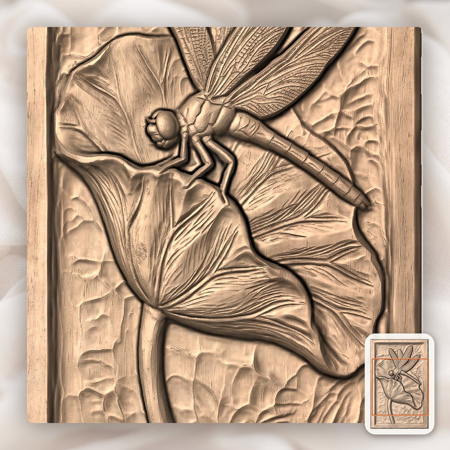 Dragonfly Lotus Leaf Pond Scene CNC Relief STL bas-relief STL — view 7