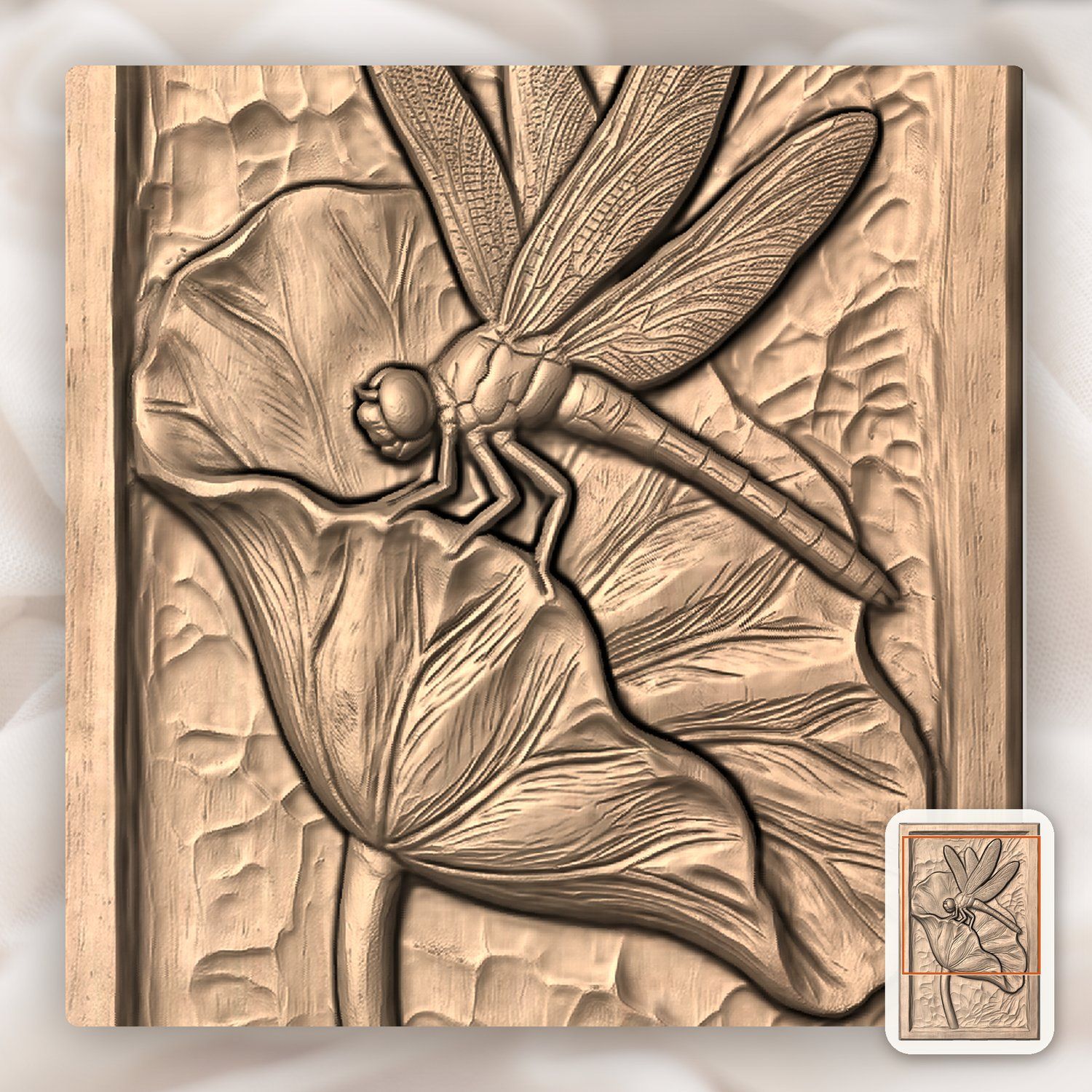 Dragonfly Lotus Leaf Pond Scene CNC Relief STL bas-relief STL — view 8