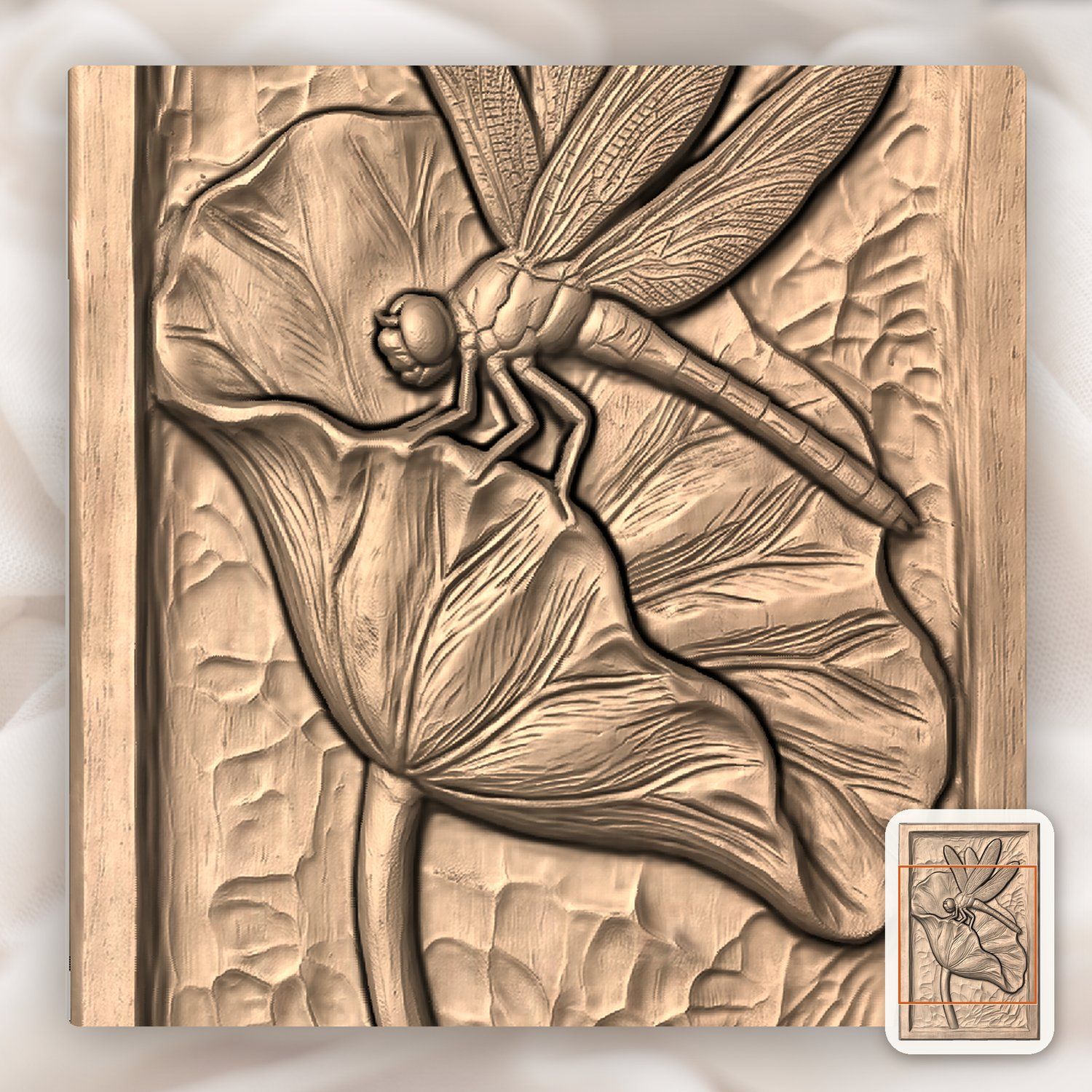 Dragonfly Lotus Leaf Pond Scene CNC Relief STL bas-relief STL — view 10