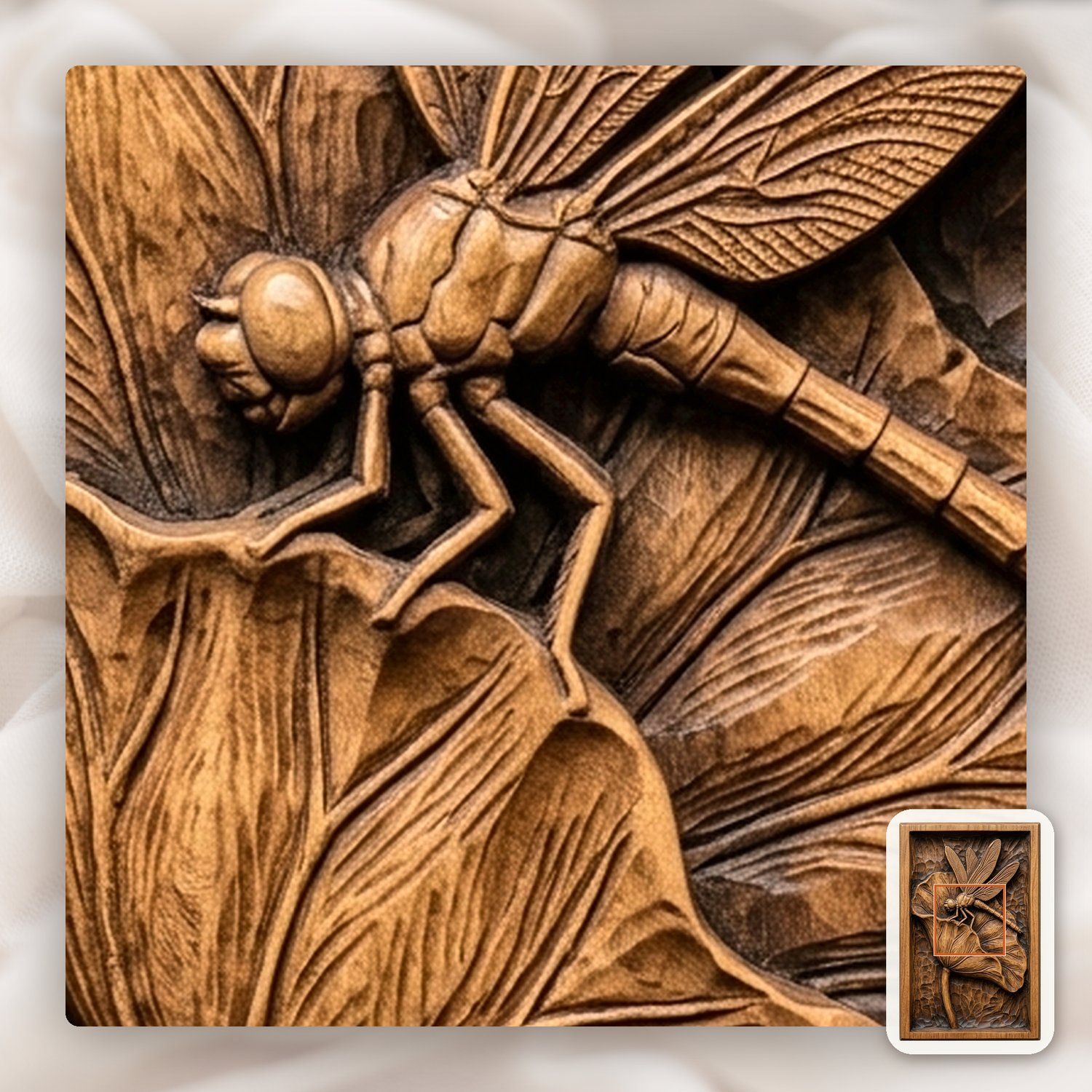 Dragonfly Lotus Leaf Pond Scene CNC Relief STL bas-relief STL — view 11